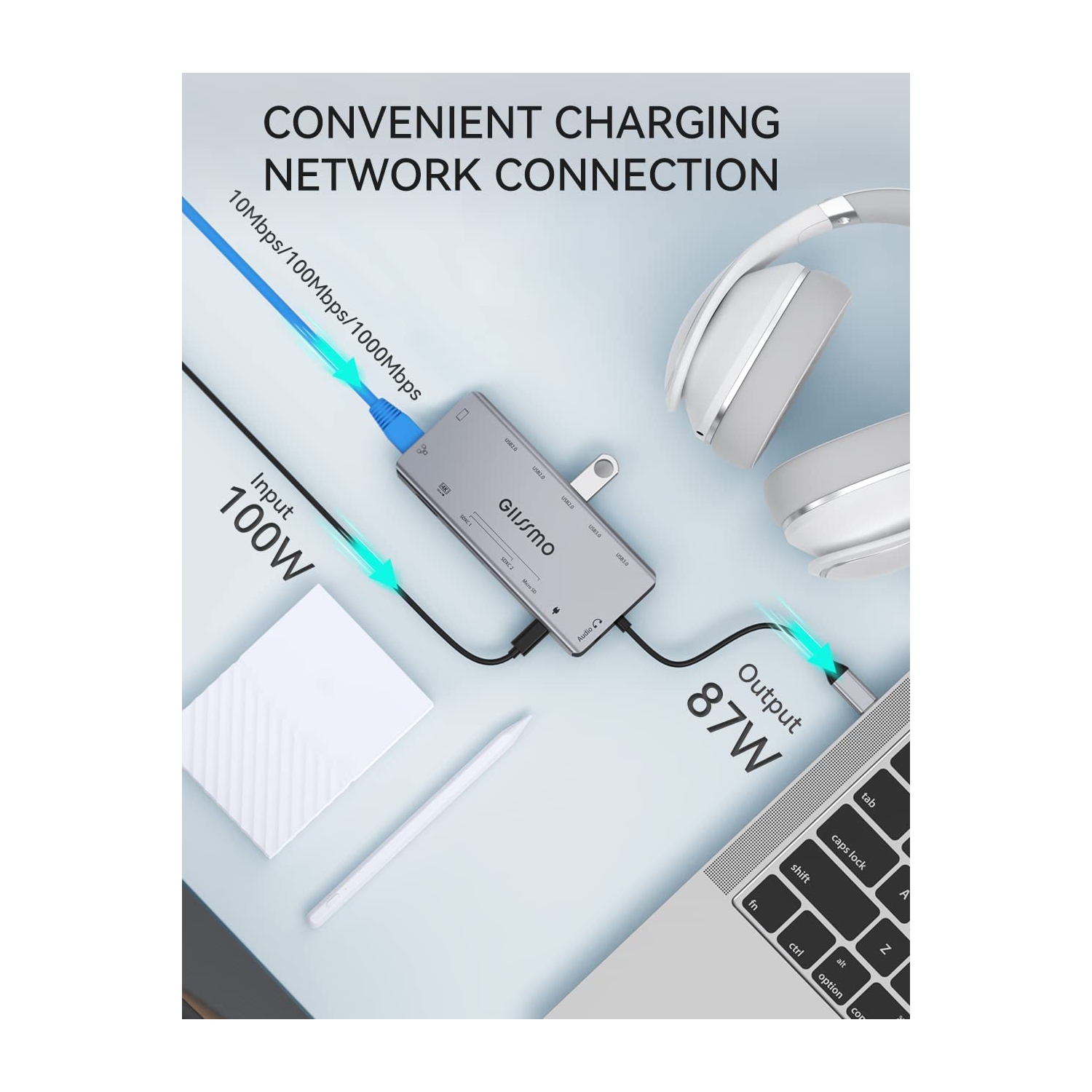 Station d’accueil USB-C pour deux moniteurs, station d’accueil USB-C 13-en-1 GIISSMO avec HDMI 4K, VGA, PD, Ethernet, USB 2.0, 2 USB 3.0, SD/TF,