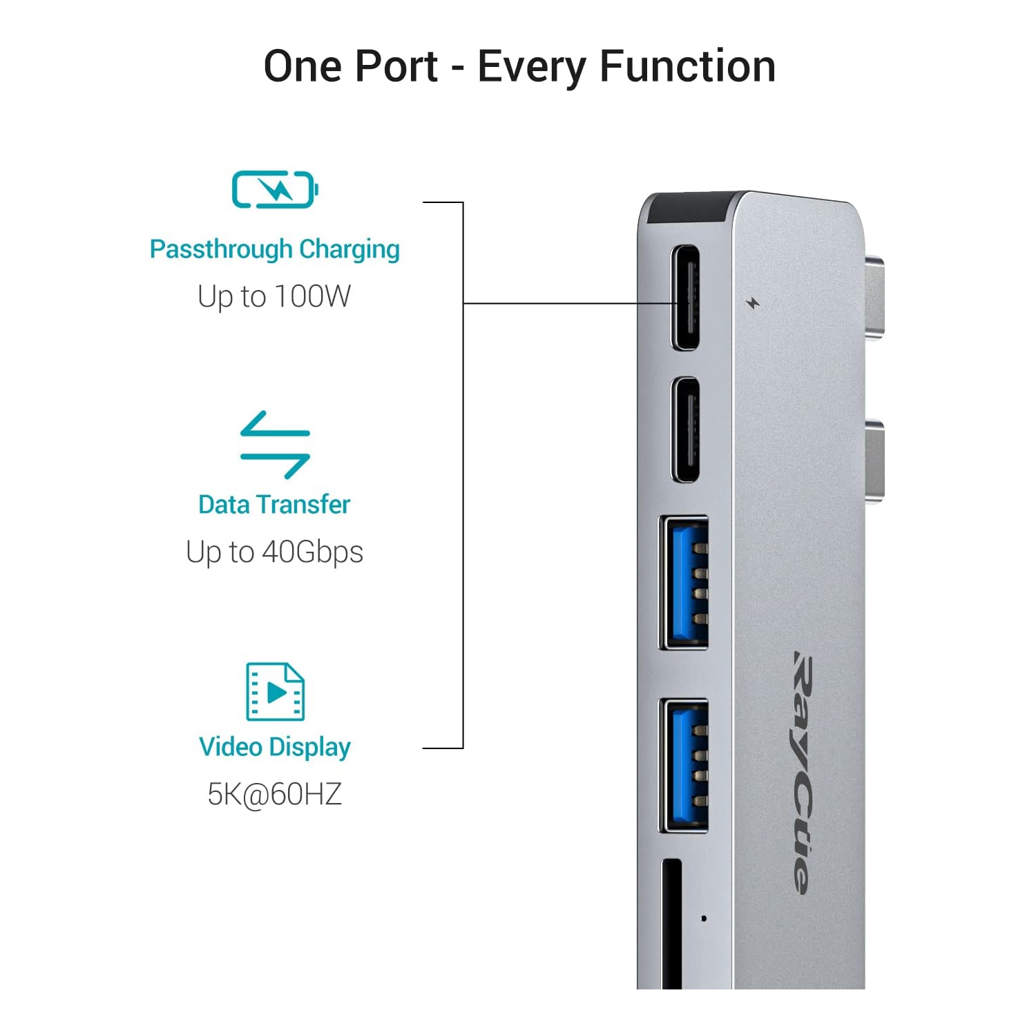 MacBook Pro/Air M1 USB Accessories, MacBook Adapter with Thunderbolt 3 100W PD Port, USB C Port, 3 USB 3.0 Ports, TF/SD Card Reader, USB C Adapter