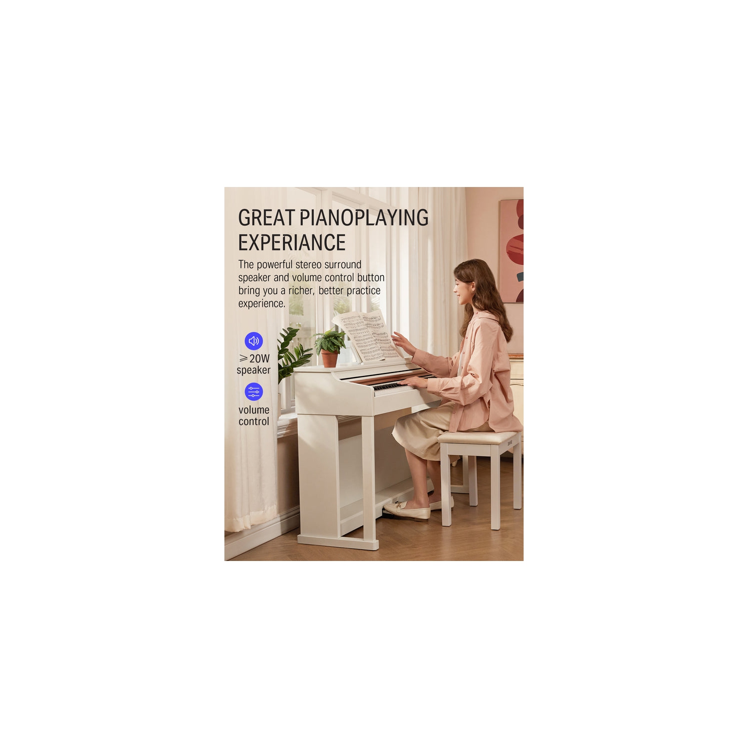 Donner DDP-100 88-Key Weighted Hammer Action Upright Digital Piano for Beginner with Black Two-Seater Piano Bench