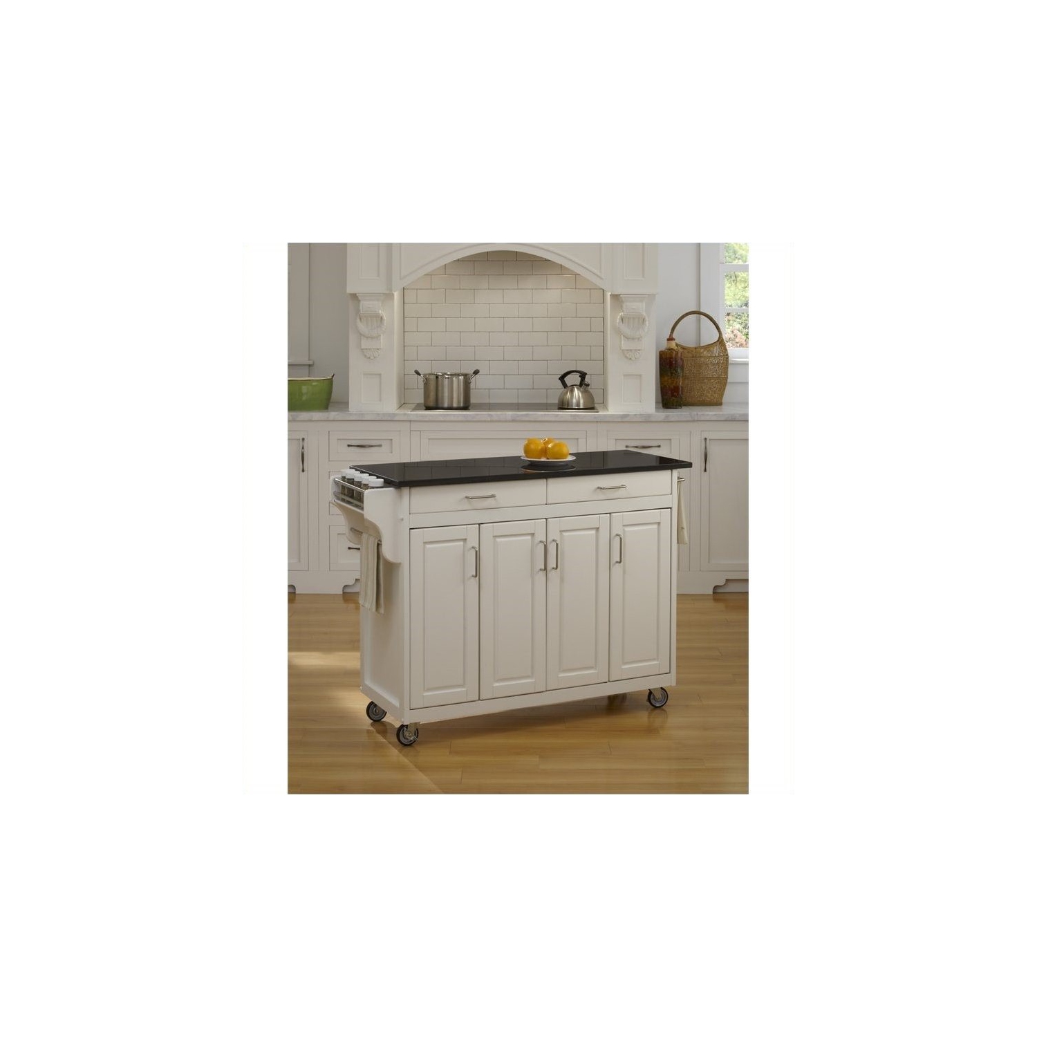 Hawthorne Collections 49" Black Granite Top Kitchen Cart in White