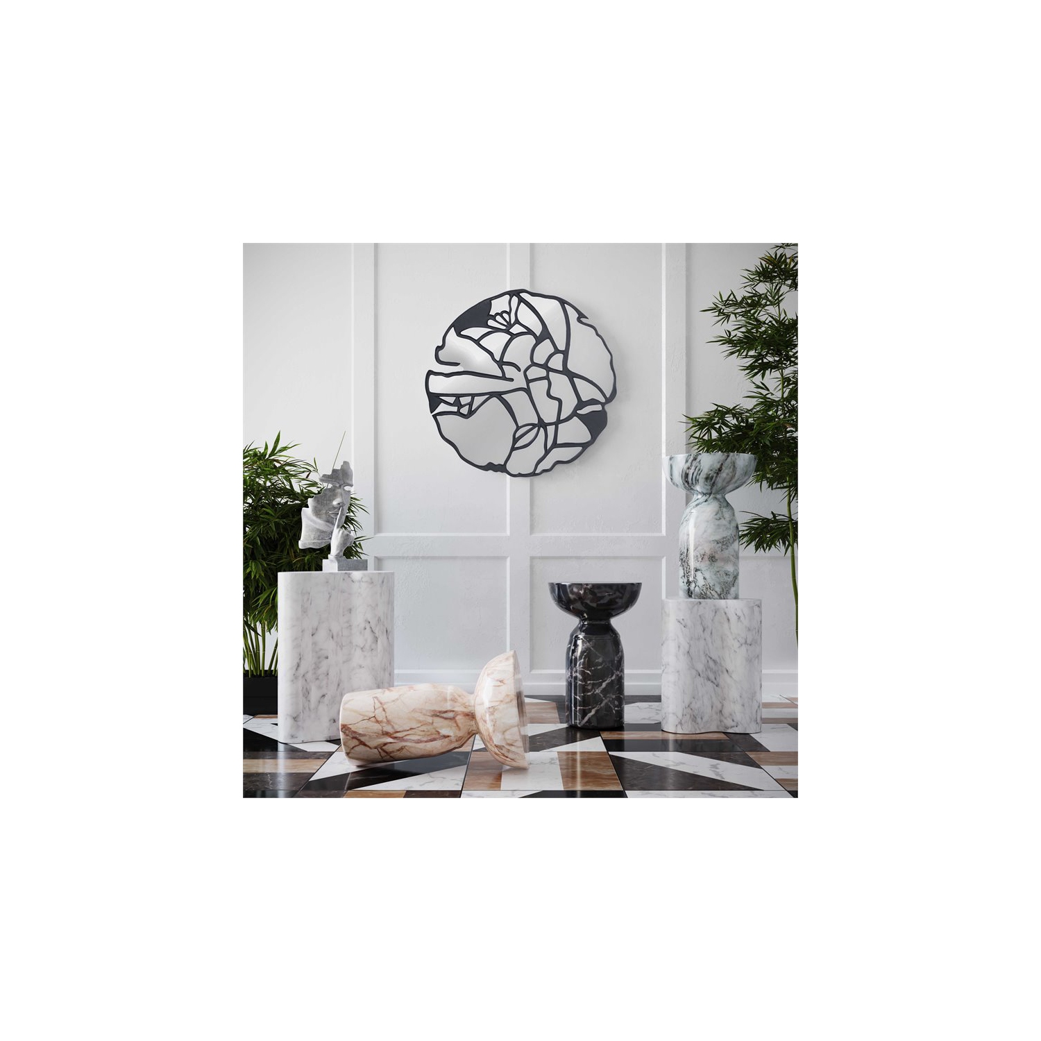 TOV Furniture Rue 20"H Transitional Marble Concrete Stone Side Table in Black