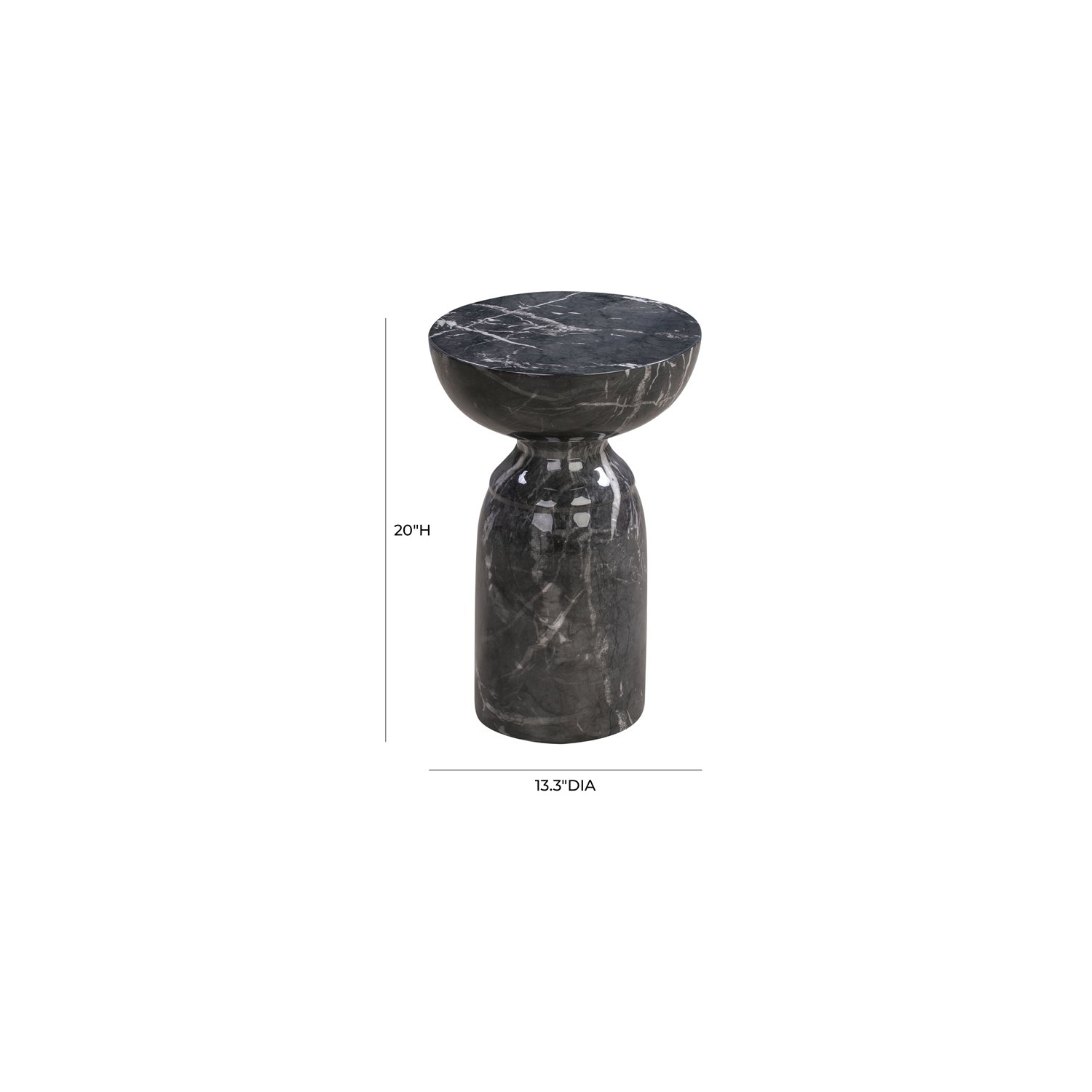TOV Furniture Rue 20"H Transitional Marble Concrete Stone Side Table in Black