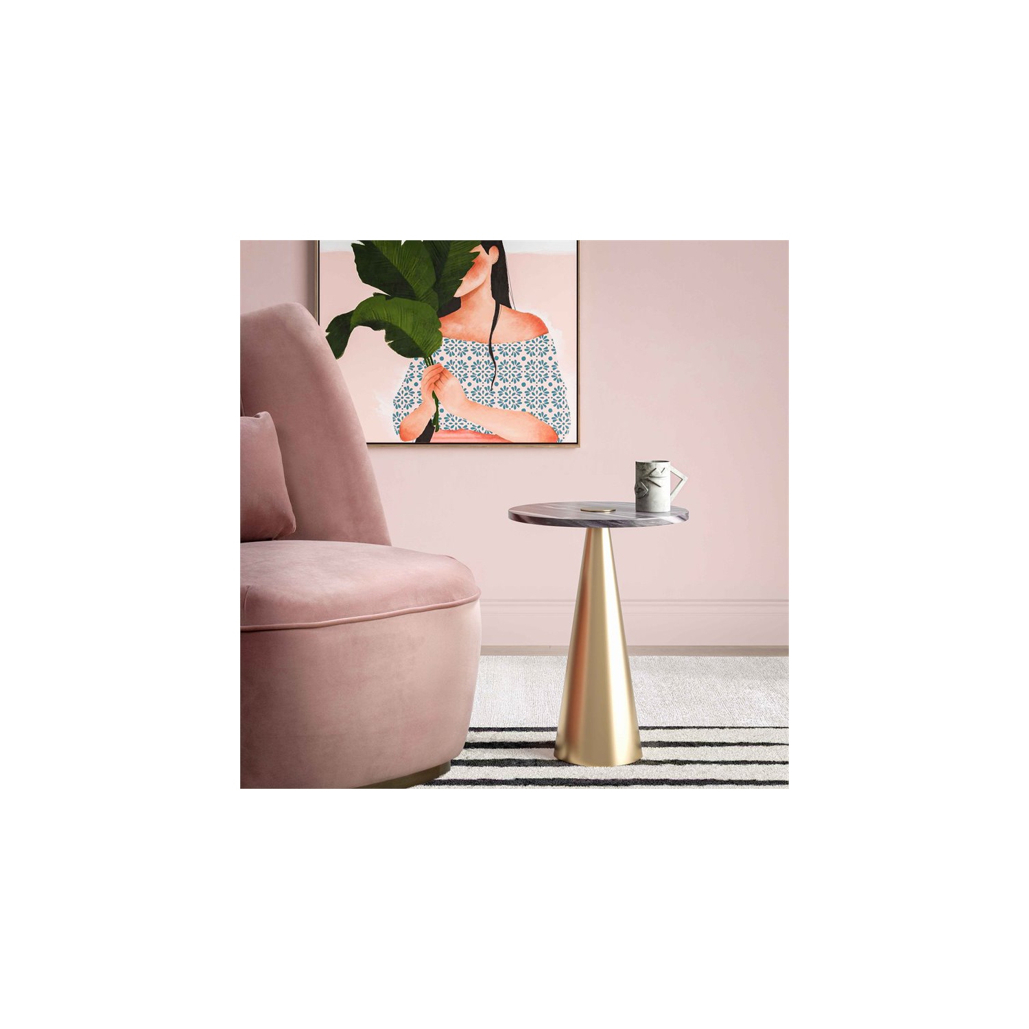 Table d’appoint transitionnelle en marbre et en fer de 22 po de haut Addyson de TOV Furniture, doré