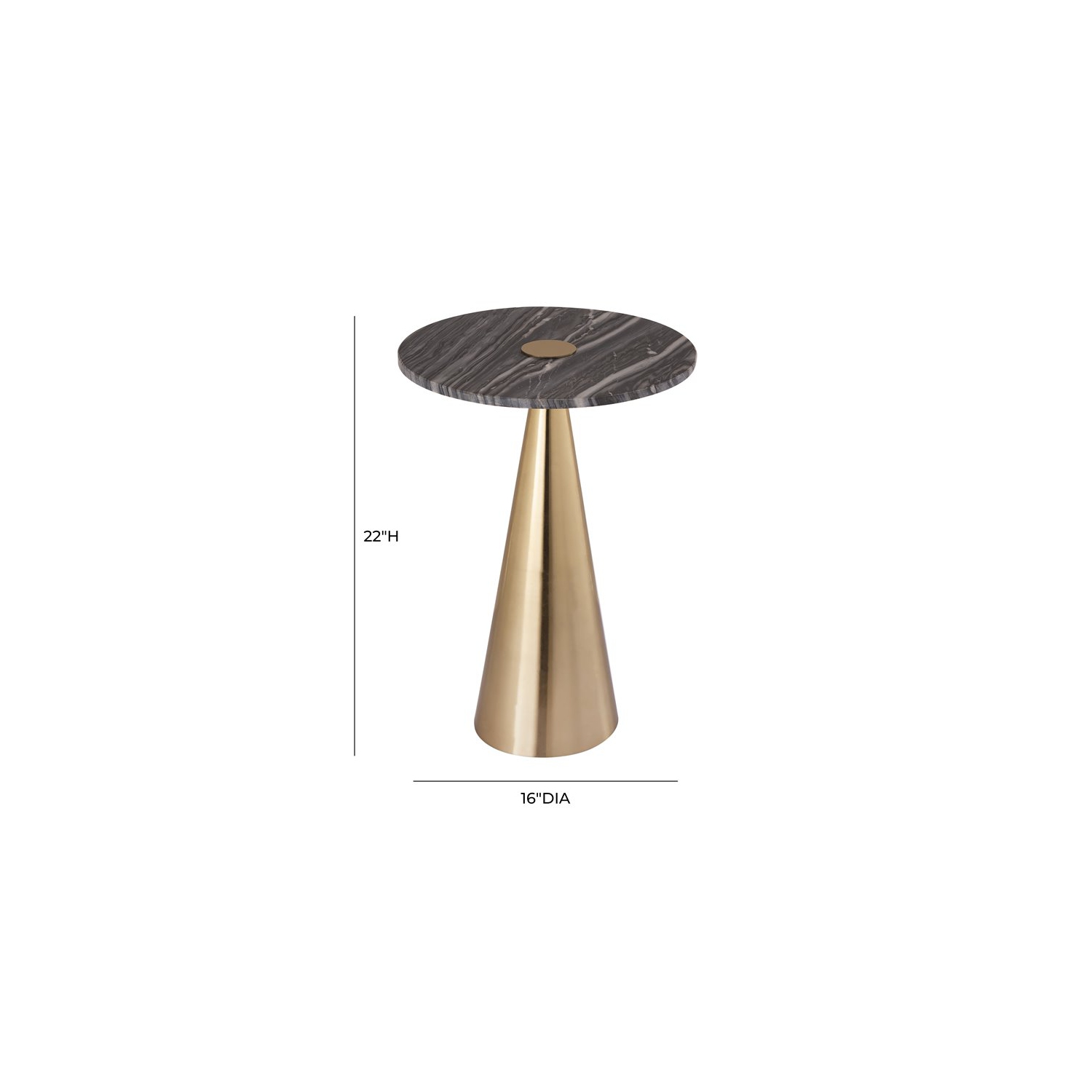 Table d’appoint transitionnelle en marbre et en fer de 22 po de haut Addyson de TOV Furniture, doré