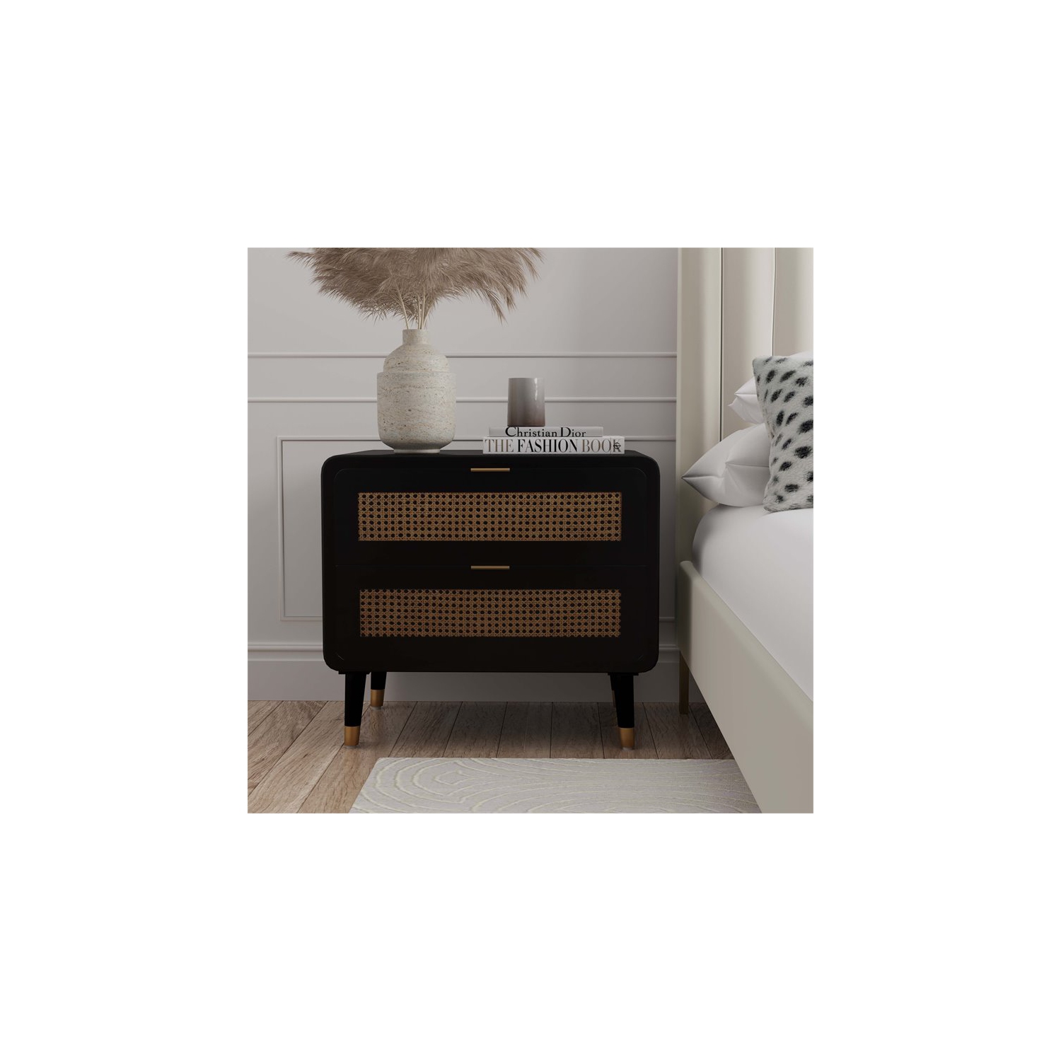 TOV Furniture Christine 24.4"H Mid-Century Wood Nightstand in Black