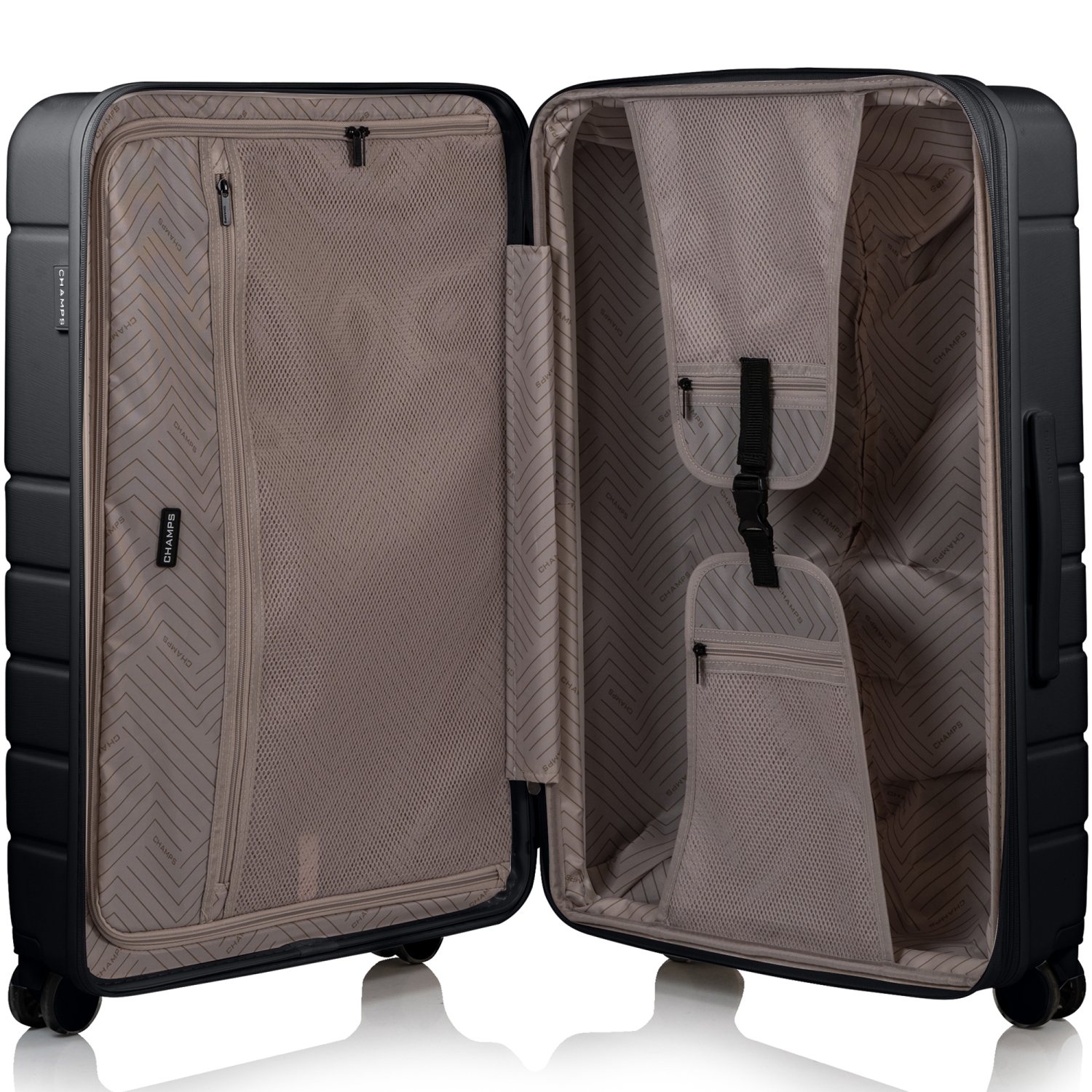 Ensemble de bagages rigide 3 pièces CHAMPS Linen Collection, noir