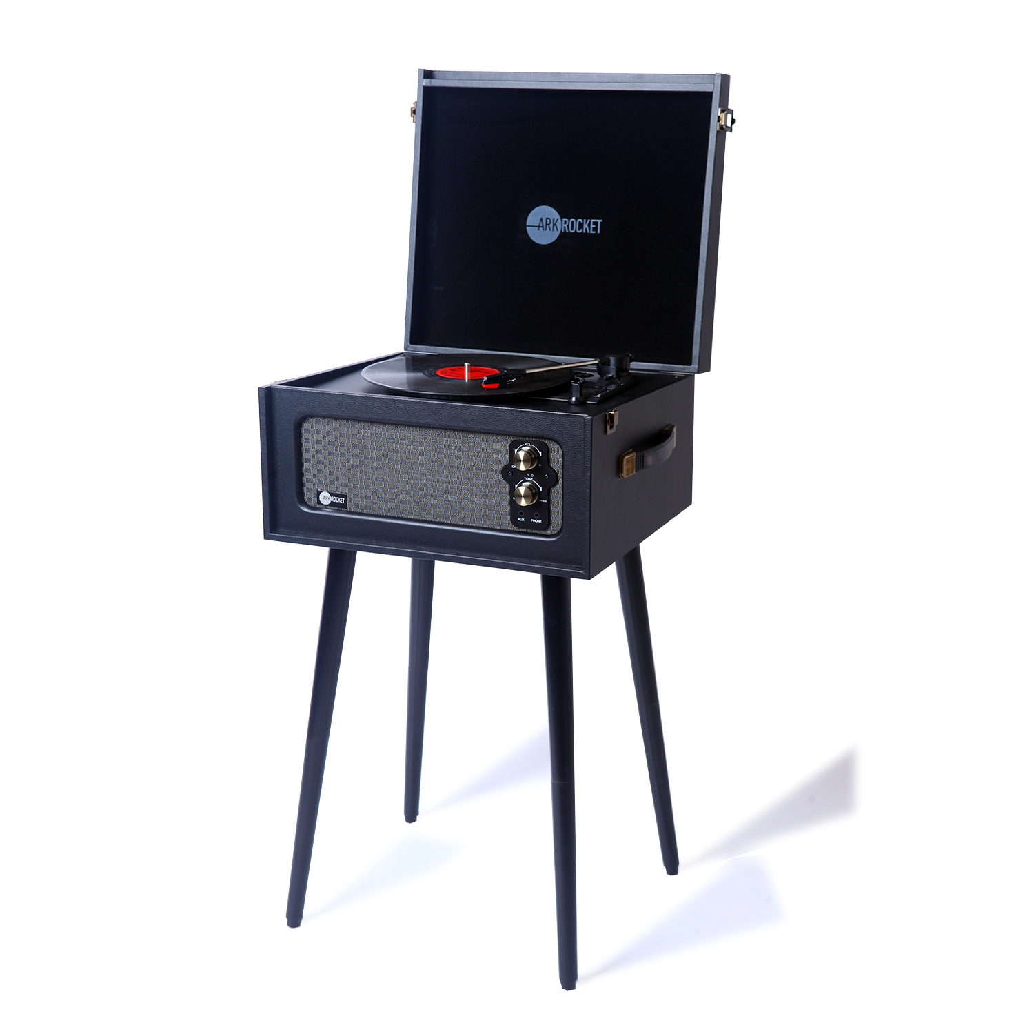 Arkrocket Discovery Bluetooth Record Player Stand with 3-Speed Turntable-Black