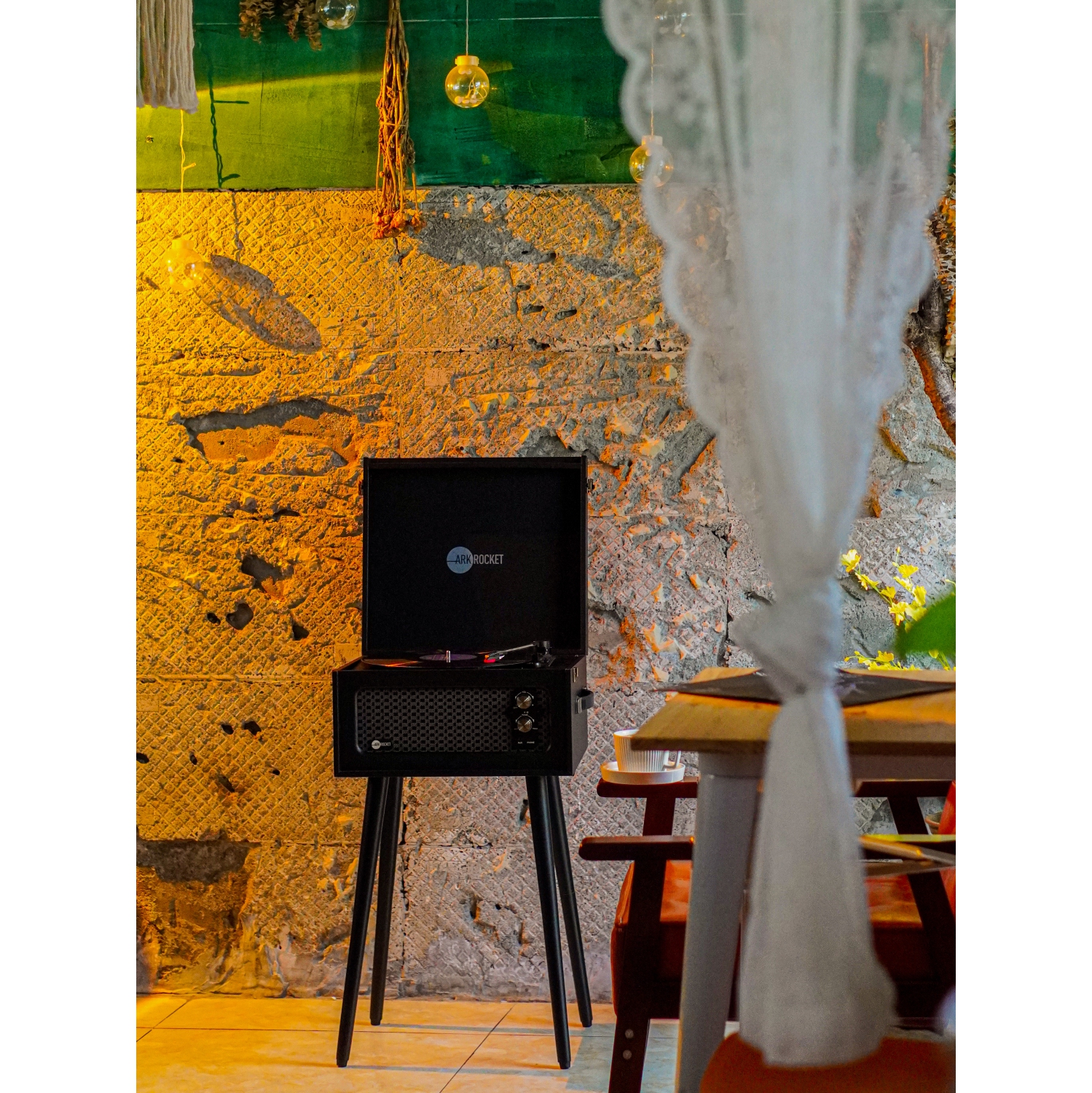 Arkrocket Discovery Bluetooth Record Player Stand with 3-Speed Turntable-Black