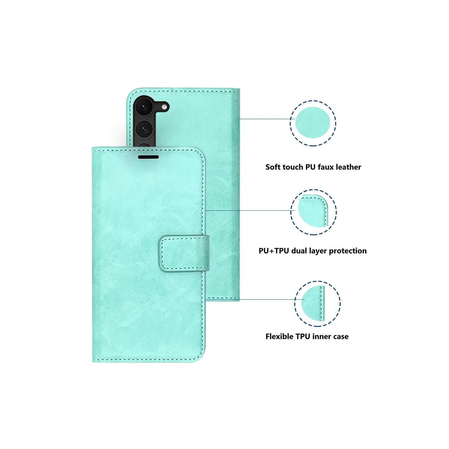 XCRS Folio Housse de portefeuille magnétique, pochette en cuir PU avec fente pour carte et étui pour Samsung Galaxy S22 2022