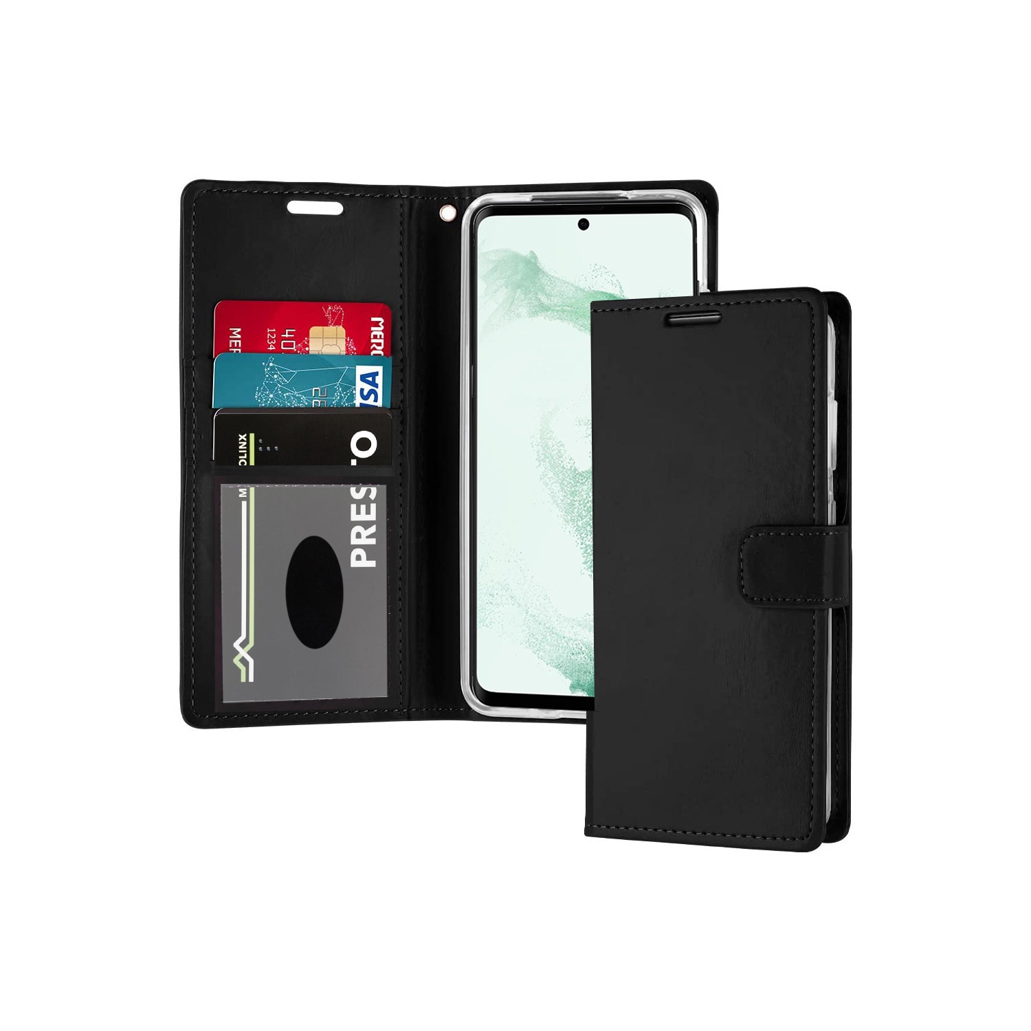 XCRS Folio Magnetic Wallet Cover, PU Leather Pouch with Card Slot and Stand Case for Samsung Galaxy S22 2022