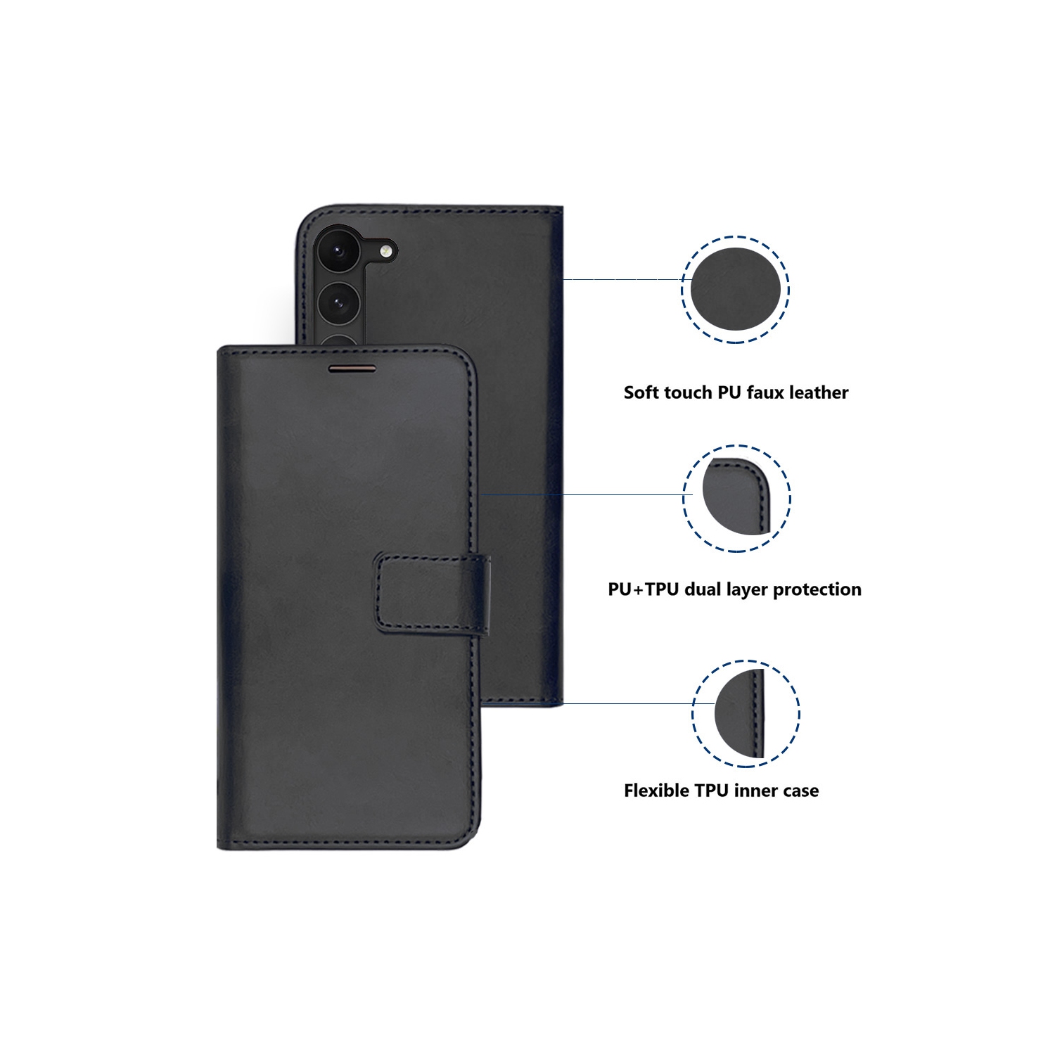 XCRS Folio Magnetic Wallet Cover, PU Leather Pouch with Card Slot and Stand Case for Samsung Galaxy S22 2022