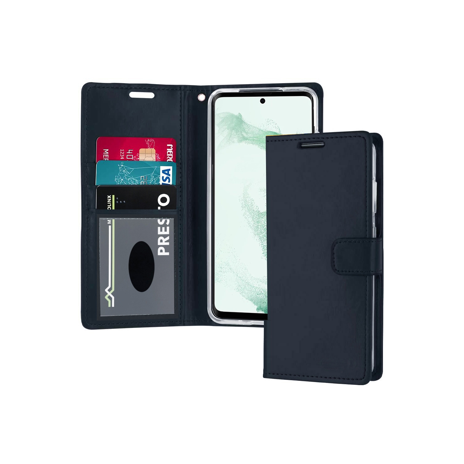 XCRS Folio Magnetic Wallet Cover, PU Leather Pouch with Card Slot and Stand Case for Samsung Galaxy S22 2022