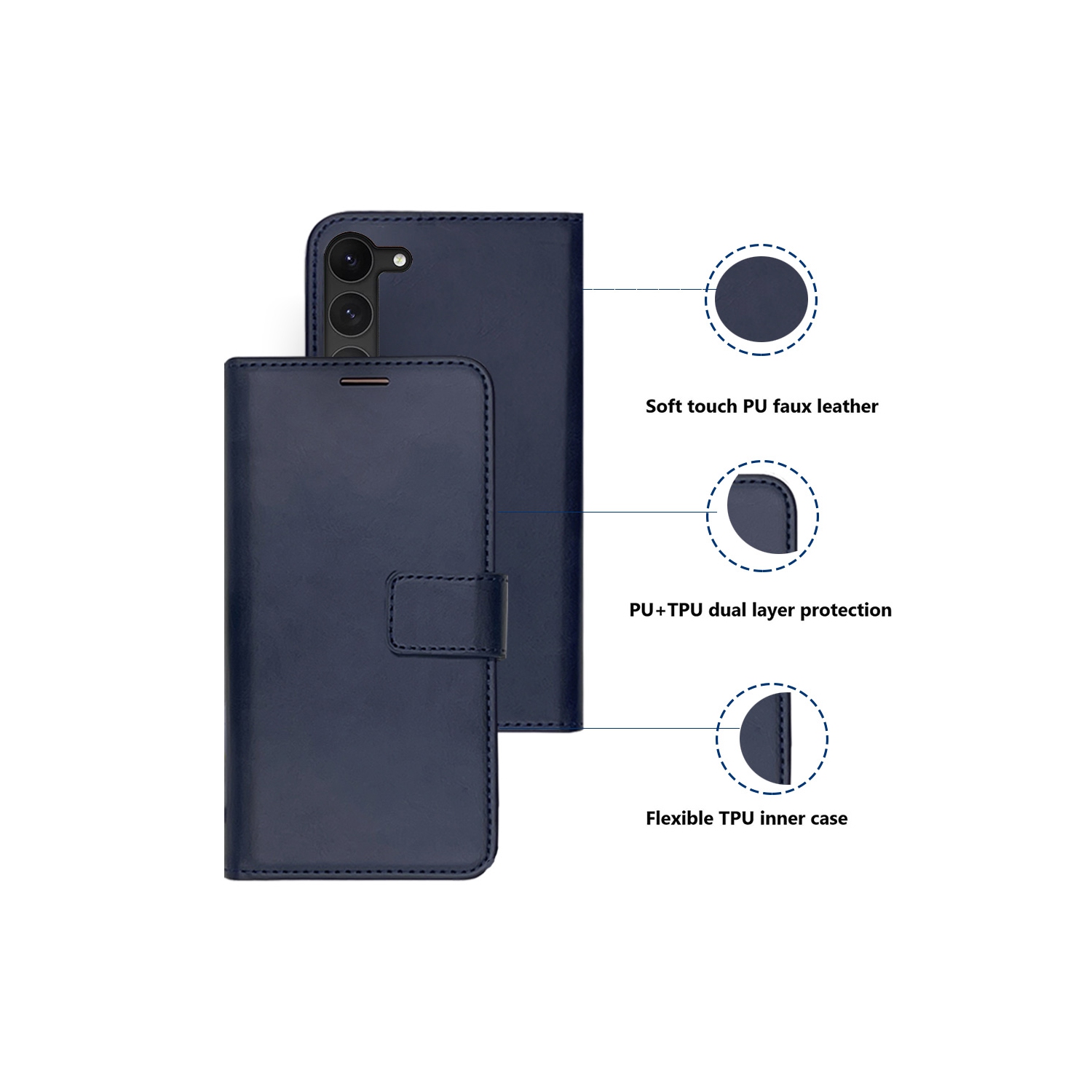 XCRS Folio Magnetic Wallet Cover, PU Leather Pouch with Card Slot and Stand Case for Samsung Galaxy S22 2022