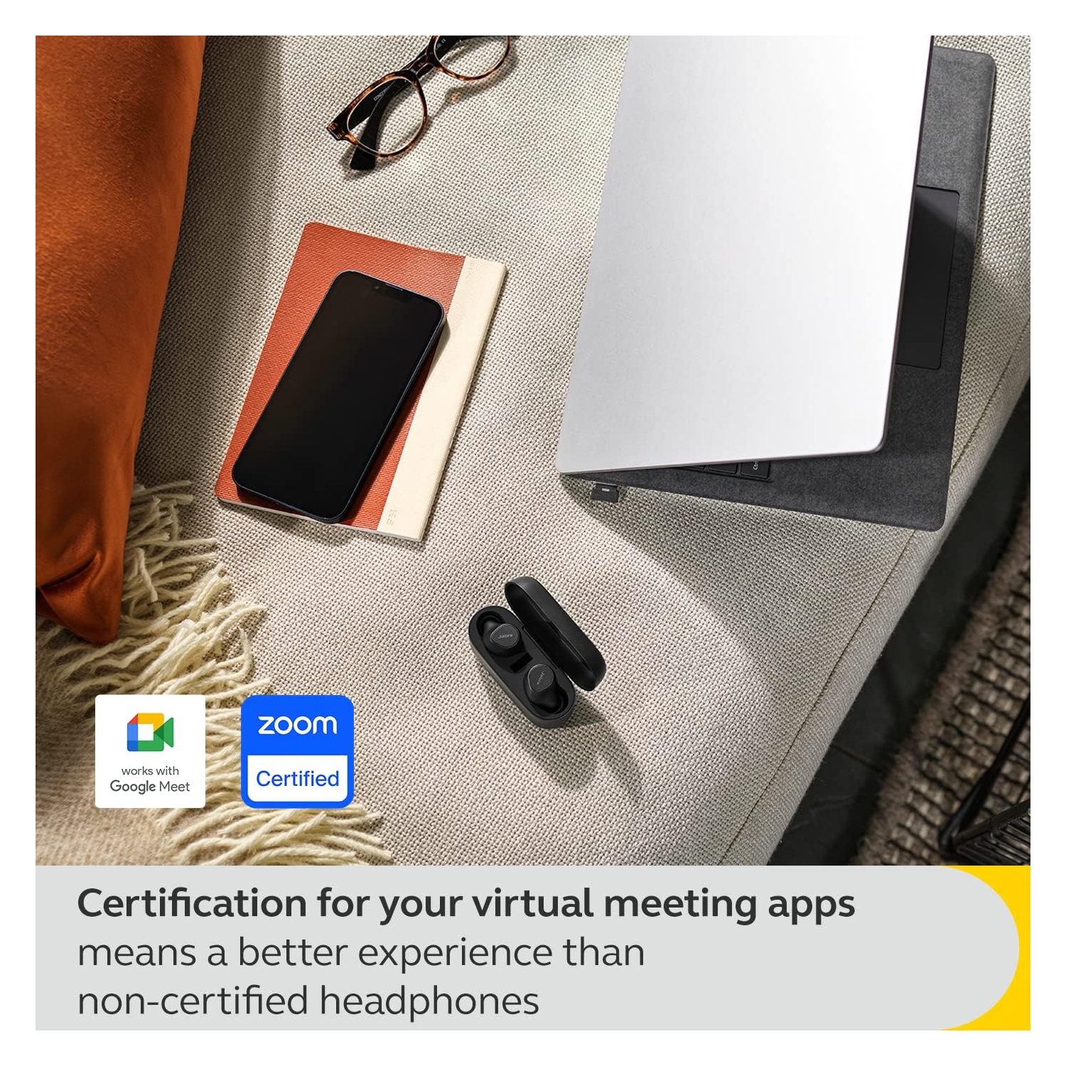 Écouteurs boutons 100 % sans fil Bluetooth 5.2 à suppression du bruit Evolve2 de Jabra avec micro