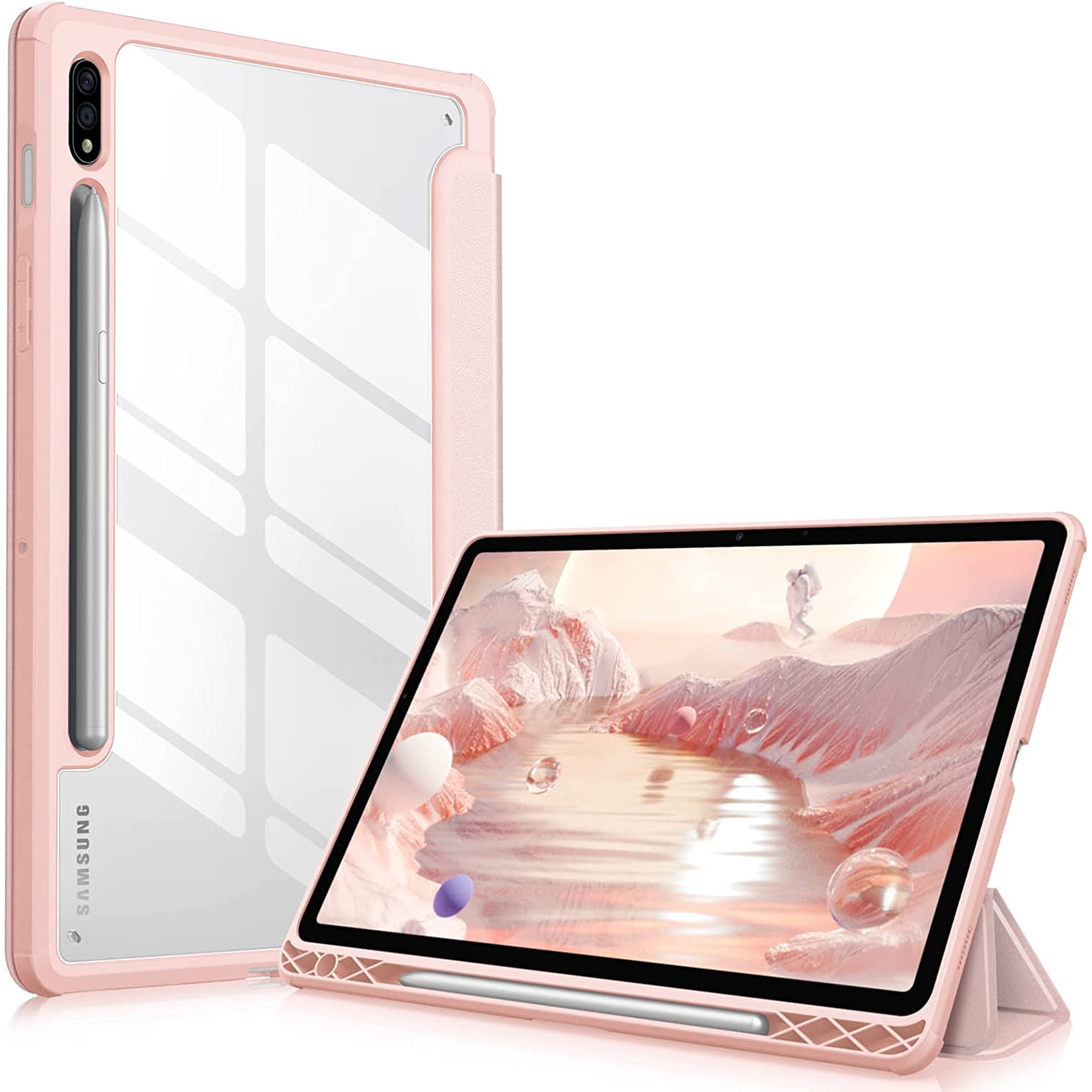 F Hybrid Slim Case for Samsung Galaxy Tab S8/Tab S7 11 inch (Model SM-X700/X706/T870/T875/T878) with S Pen Holder, Shockproof Cover with Clear Transparent Back Shell, Auto Wake/Sle