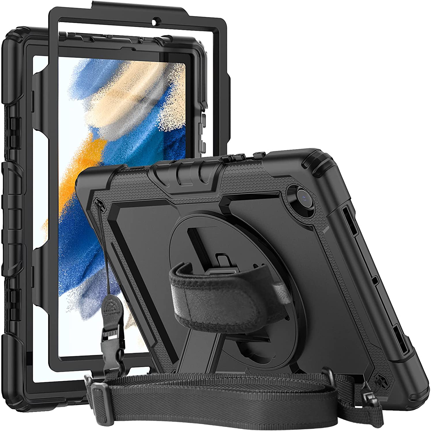 H Samsung Galaxy Tab A8 Case 10.5 Inch 2022 SM-X200/SM-X205/SM-X207 with Screen Protector Pencil Holder Heavy Duty Durable Protective Case W/Stand Hand Shoulder Strap for Galaxy