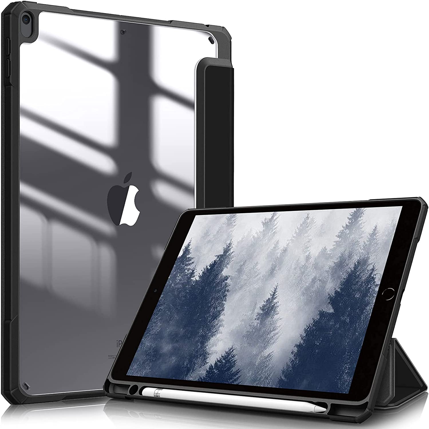 F Hybrid Slim Case for iPad Air 3rd Gen 10.5 2019 / iPad Pro 10.5 Inch 2017 - [Built-in Pencil Holder] Shockproof Cover with Clear Transparent Back