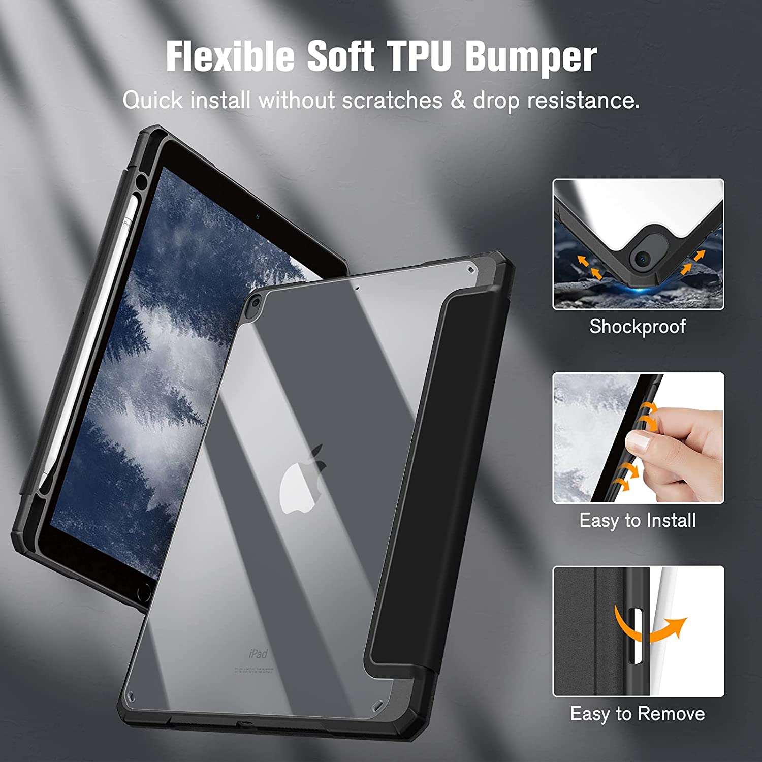 F Hybrid Slim Case for iPad Air 3rd Gen 10.5 2019 / iPad Pro 10.5 Inch 2017 - [Built-in Pencil Holder] Shockproof Cover with Clear Transparent Back