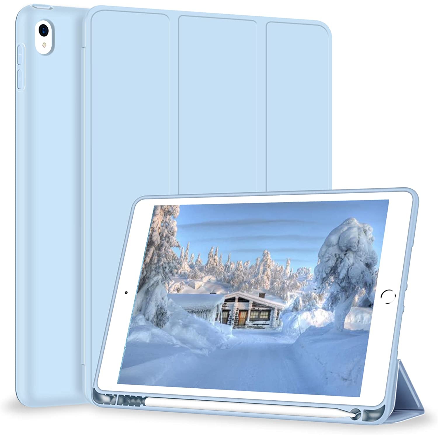 D Case for iPad Air 3 / Pro 10.5 Inch, Lightweight Slim Soft TPU Trifold Stand Smart Cover, Auto Sleep/Wake Case with Pencil Holder for iPad Air 3rd Generation / Pro 10.5, Light Bl