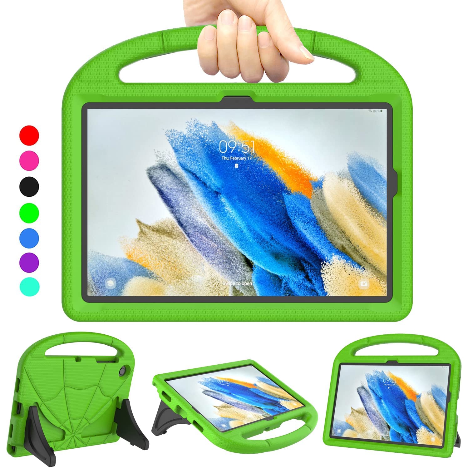 Kids Case for Samsung Galaxy Tab A8 10.5 Inch 2022, L Lightweight Shockproof Kid-Proof Cute Cover with Handle Kickstand for Galaxy Tab A8 10.5 Inch (SM-X200/X205/X207) - Green