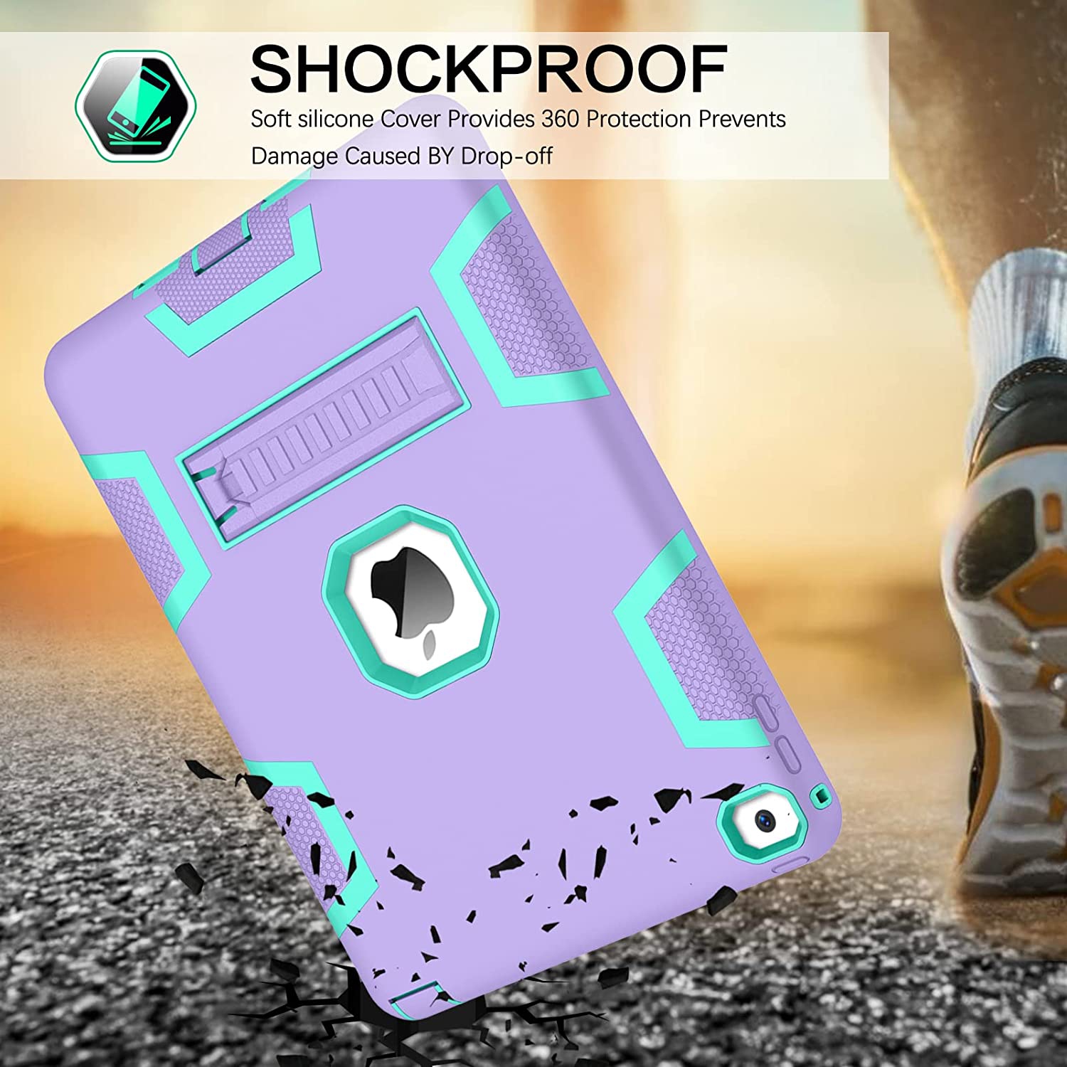 B iPad – Étui pour Air 2, iPad Air 2e génération, étui iPad Air 2, coque hybride rigide en silicone souple, béquille en silicone robuste, protecteur