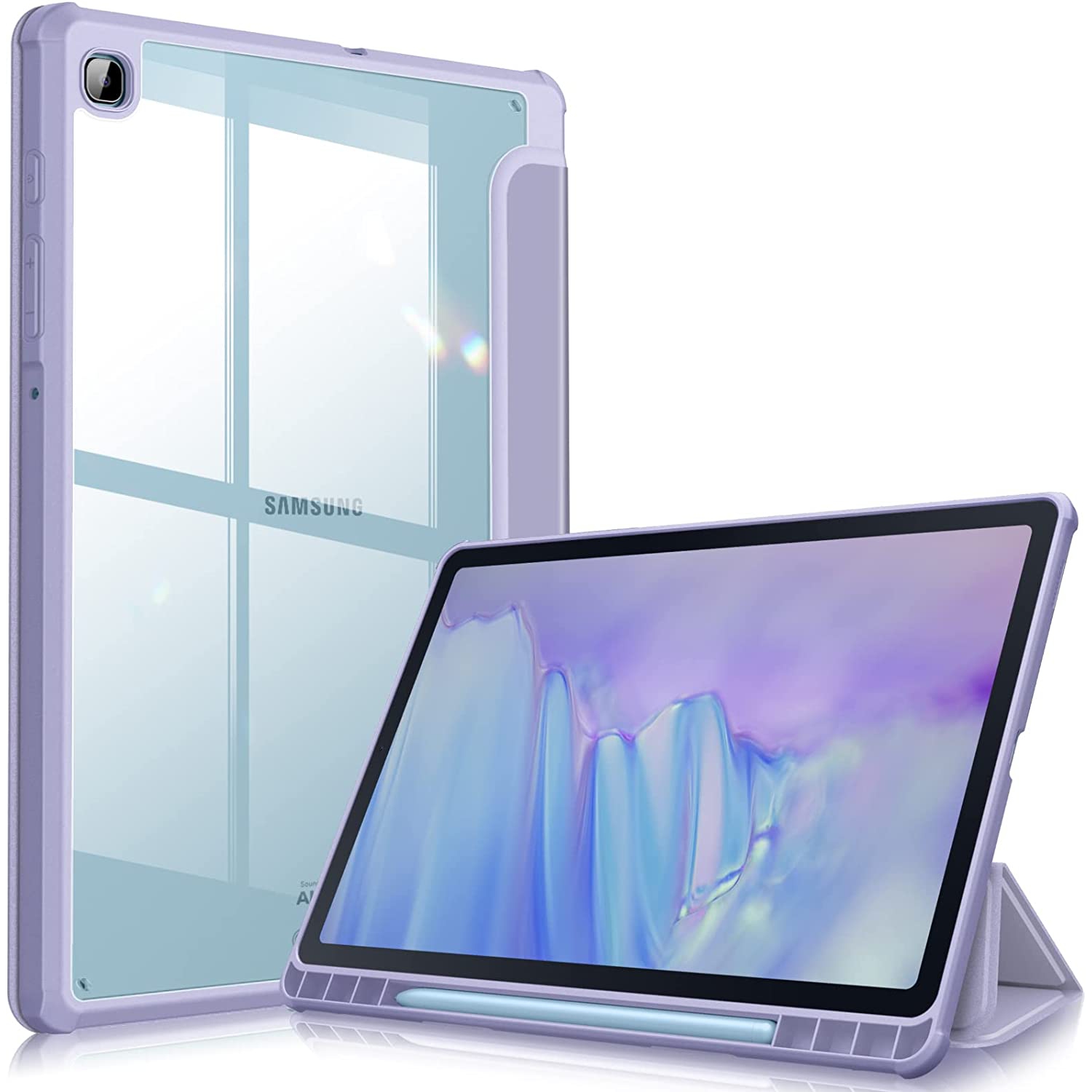 F Hybrid Slim Case for Samsung Galaxy Tab S6 Lite 10.4 inch 2022/2020 Model (SM-P610/P613/P615/P619) with S Pen Holder, Shockproof Cover with Clear Transparent Back Shell (Lilac Pu