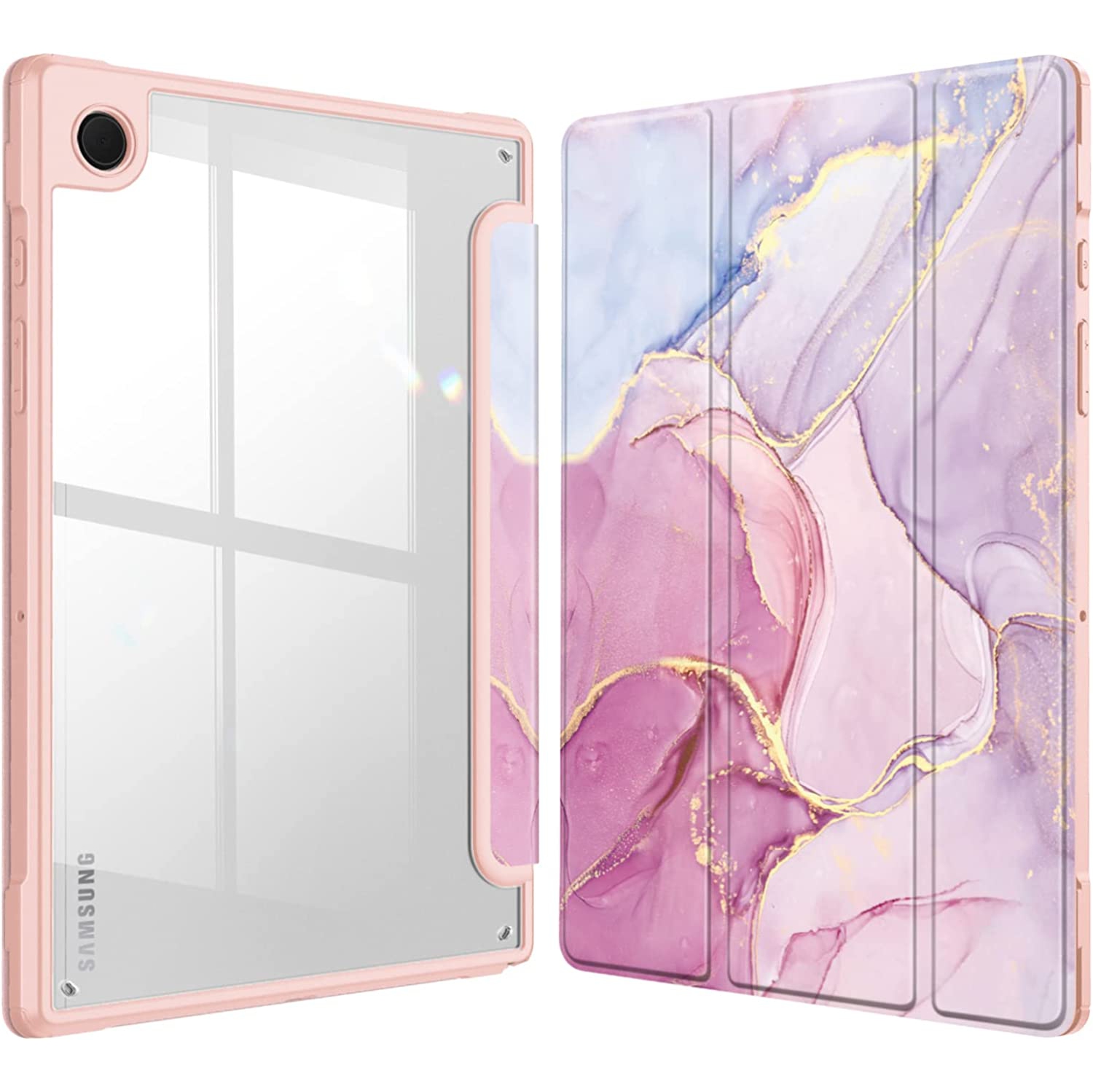F Hybrid Slim Case for Samsung Galaxy Tab A8 10.5 inch 2022 Model (SM-X200/X205/X207), Shockproof Cover with Clear Transparent Back Shell, Auto Wake/Sleep, Glittering Marble