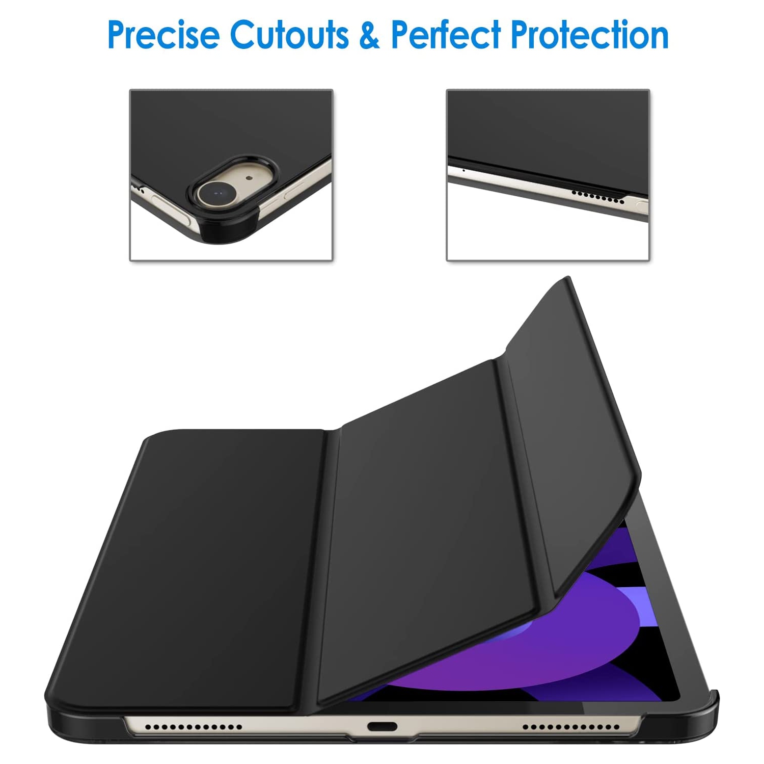 J Case for iPad Air 5, Slim Stand Hard Back Shell Cover with Auto Wake/Sleep (Black)