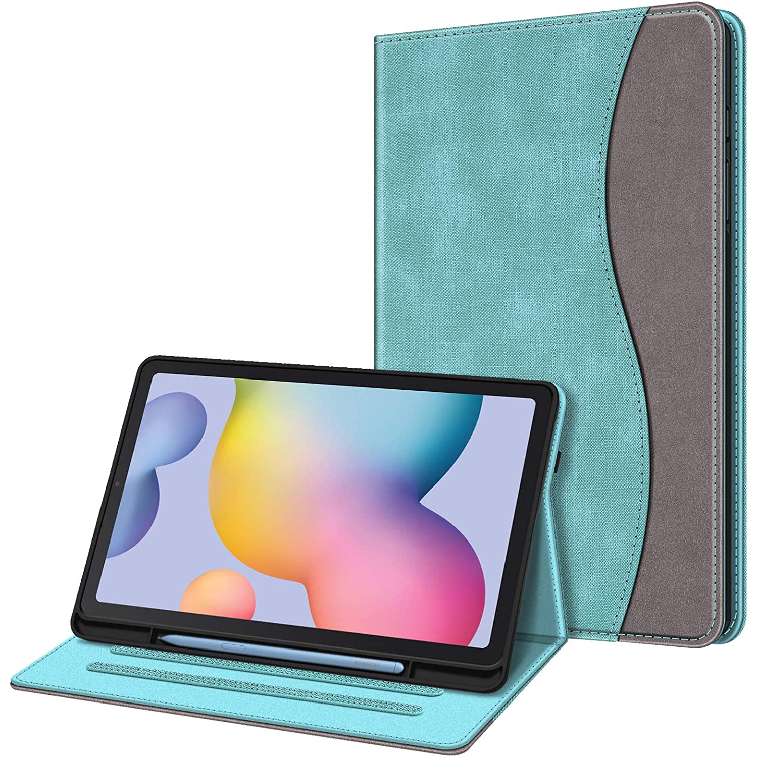 F Case for Samsung Galaxy Tab S6 Lite 10.4 inch 2022/2020 Model (SM-P610/P613/P615/P619) with S Pen Holder, Multi-Angle Viewing Soft TPU Back Cover with Pocket Auto Wake/Sleep, Tur