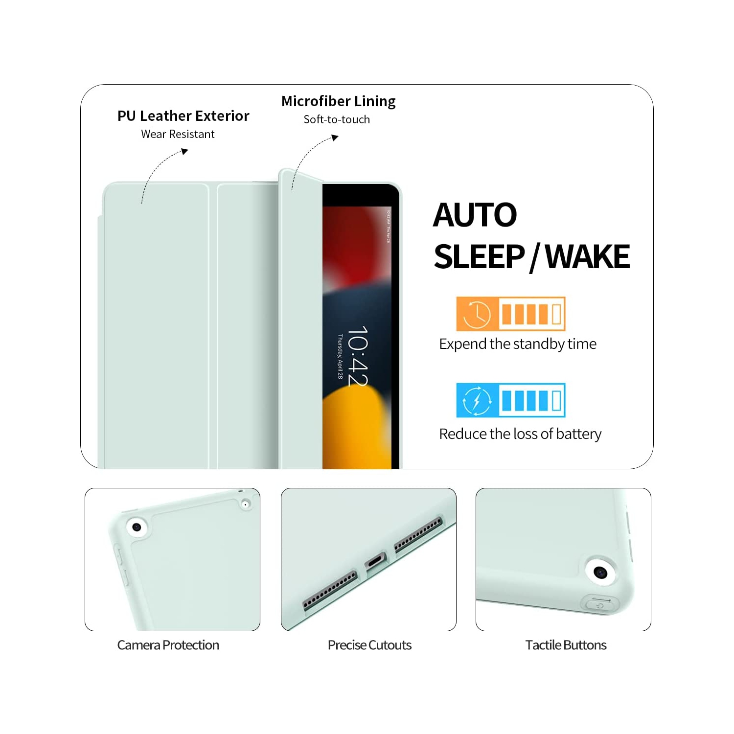 K iPad 10.2 Case for iPad 9th Generation 2021 / iPad 8th Generation 2020 / iPad 7th Gen 2019 with Pencil Holder, Auto Sleep/Wake for Slim Soft Back