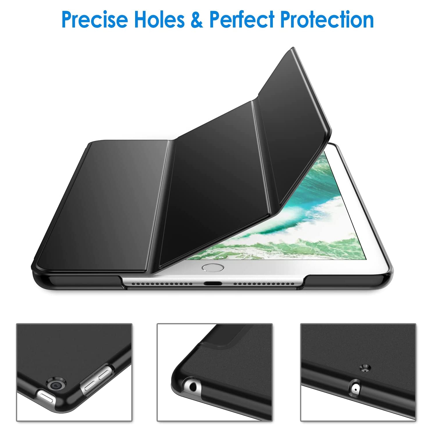 Étui en J pour iPad, Smart Cover pour mise en veille/veille automatique, noir