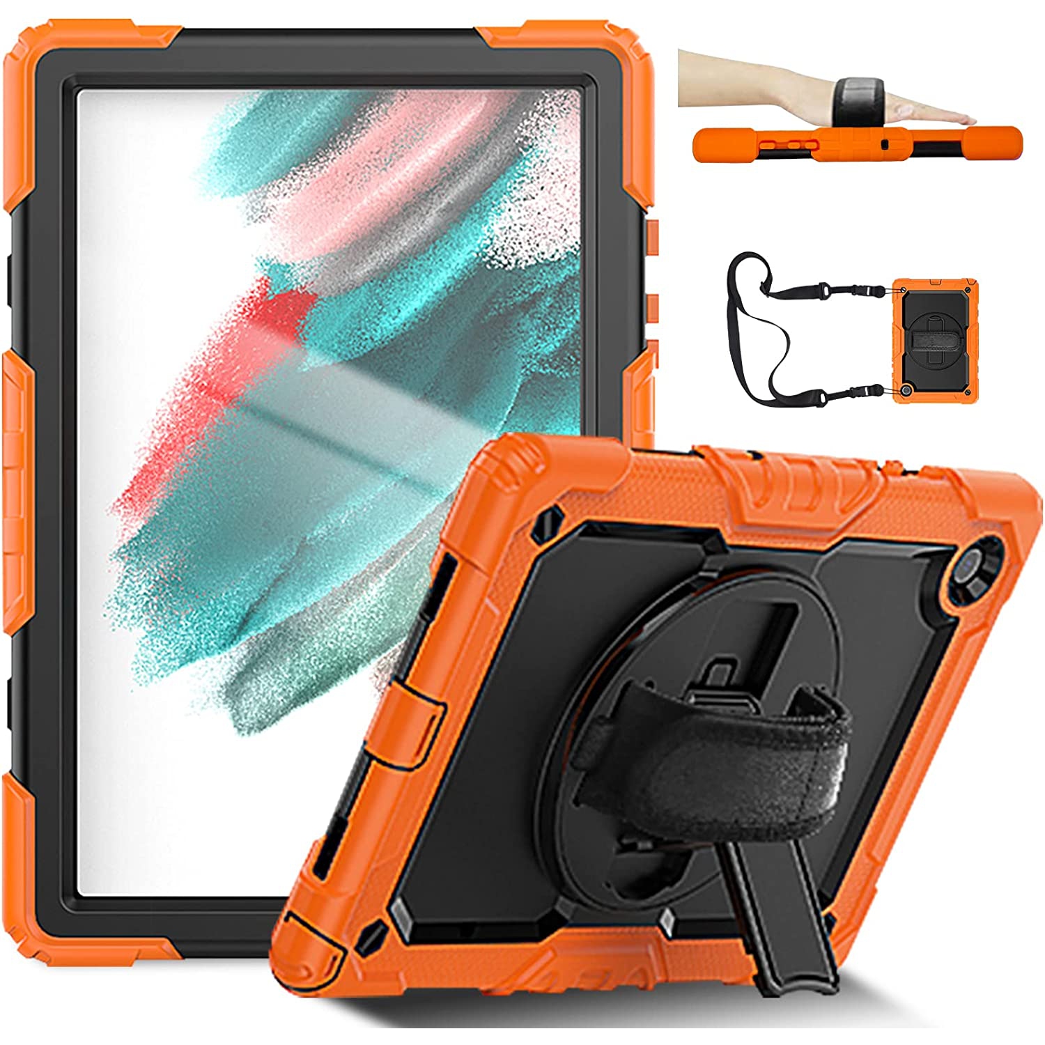 C Case for Samsung Galaxy Tab A8 10.5 Inch 2022 , Case with Screen Protector Pencil Holder , Hand Strap Shoulder Strap , Kids Shockproof Silicone Rugged Cover Tablet Tab A8 (Orange