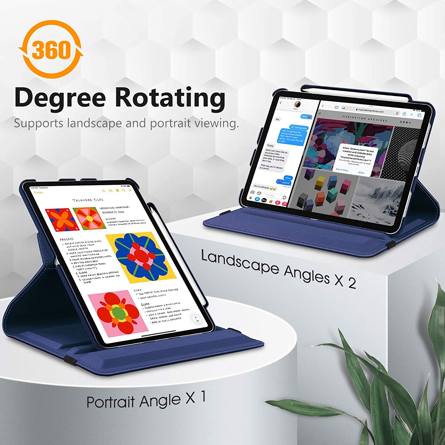 F Rotating Case for iPad Air 5th Generation / iPad Air 4th Generation (2020) 10.9 Inch with Pencil Holder - 360 Degree Rotating Stand Cover with Auto