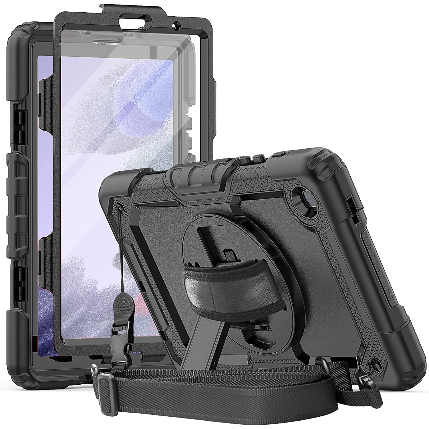 H Samsung Galaxy Tab A7 Lite Case 2021 with Screen Protector Tab A7 Lite 8.7 Inch Case SM-T225/T220 Full Body Shockproof Durable Rugged Rubber Protective Case W/Hand Strap Shou