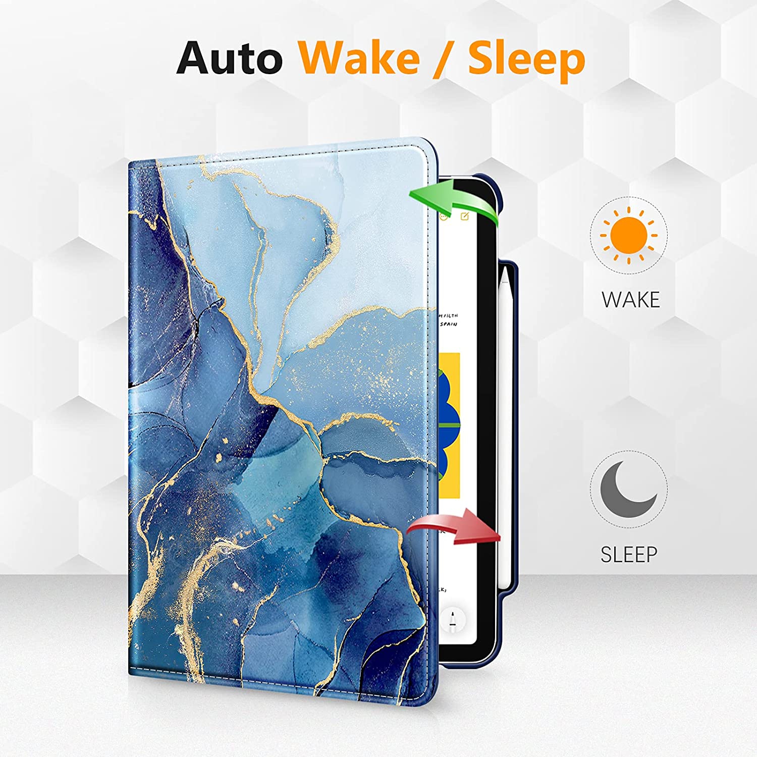 F Rotating Case for iPad Air 5th Generation / iPad Air 4th Generation (2020) 10.9 Inch with Pencil Holder - 360 Degree Rotating Stand Cover with Auto