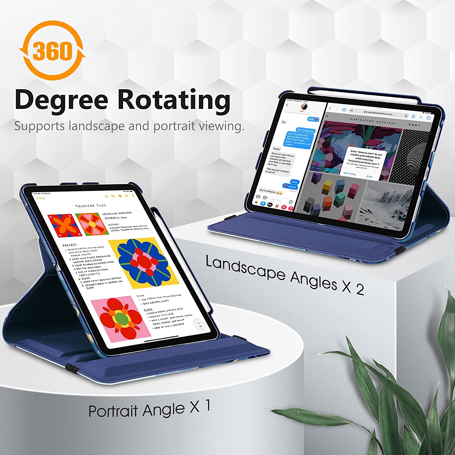 F Rotating Case for iPad Air 5th Generation / iPad Air 4th Generation (2020) 10.9 Inch with Pencil Holder - 360 Degree Rotating Stand Cover with Auto