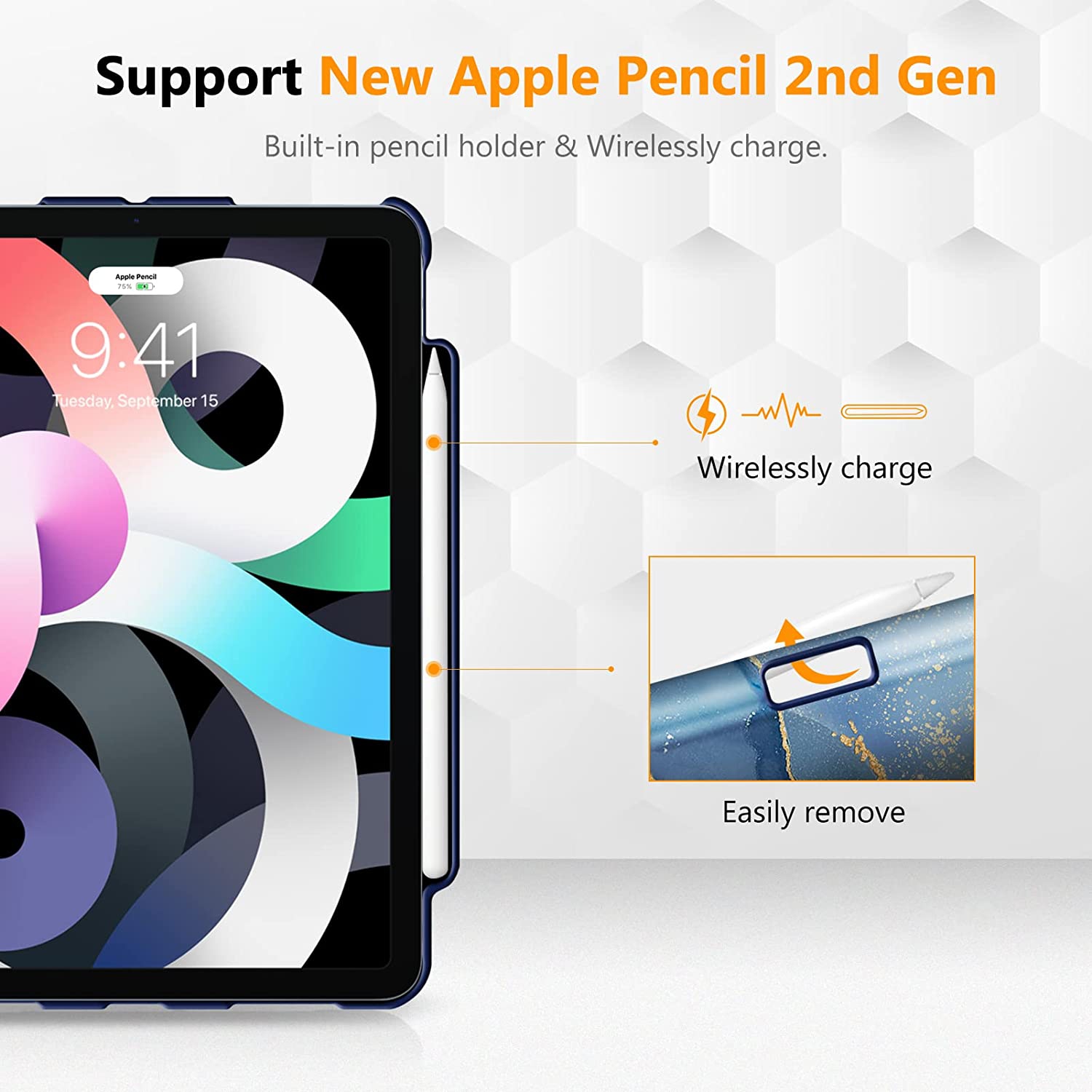 F Rotating Case for iPad Air 5th Generation / iPad Air 4th Generation (2020) 10.9 Inch with Pencil Holder - 360 Degree Rotating Stand Cover with Auto