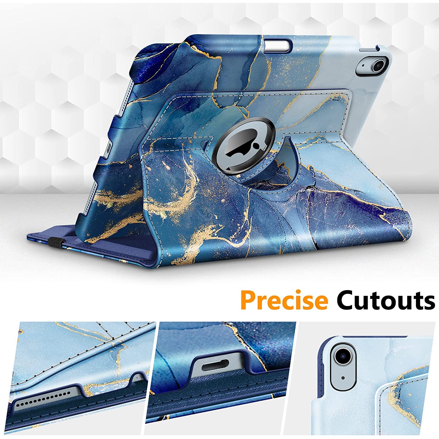 F Rotating Case for iPad Air 5th Generation / iPad Air 4th Generation (2020) 10.9 Inch with Pencil Holder - 360 Degree Rotating Stand Cover with Auto