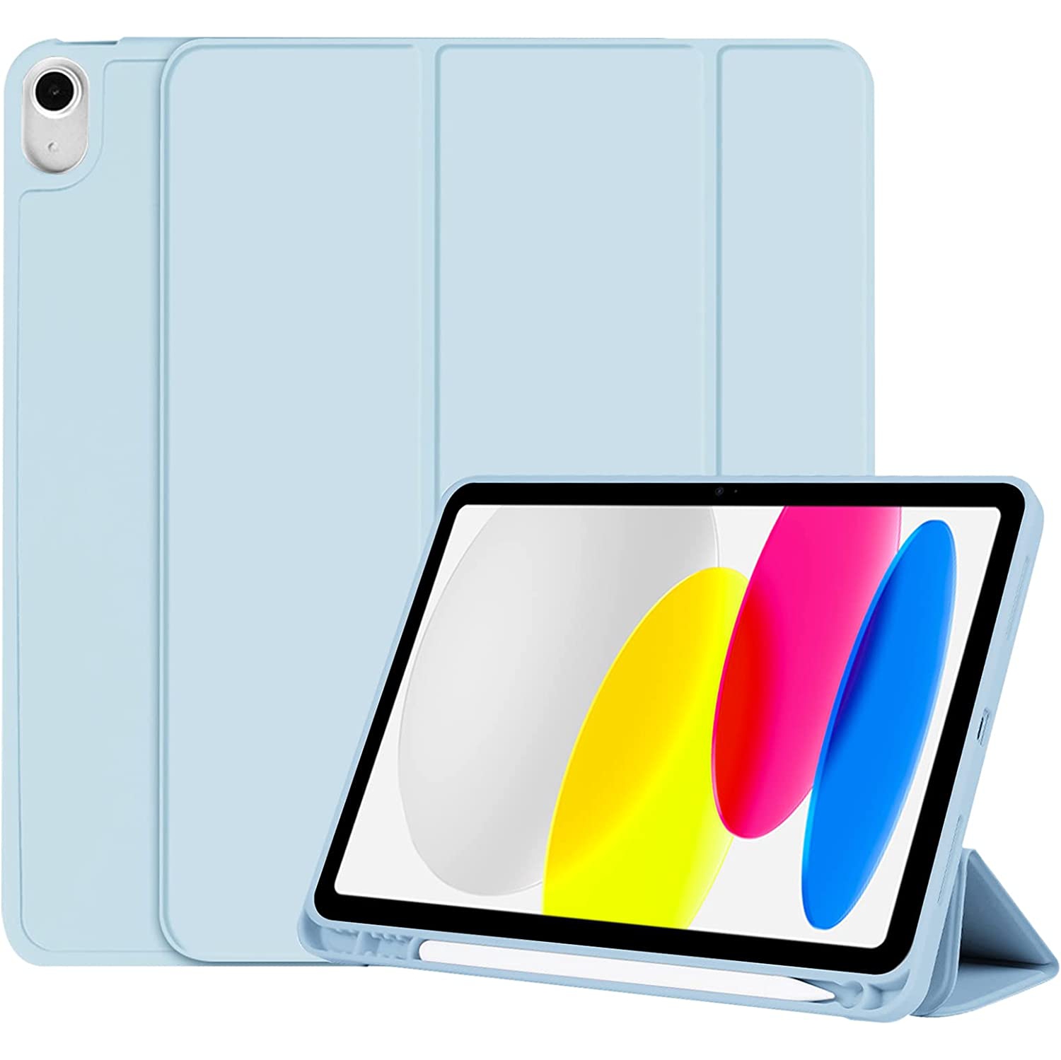 M Case for iPad 10th Generation 2022, iPad 10.9 Inch Case with Clear Transparent Back and TPU Shockproof Frame Cover with Pencil Holder, Support Auto Sleep/Wake (Sky Blue)