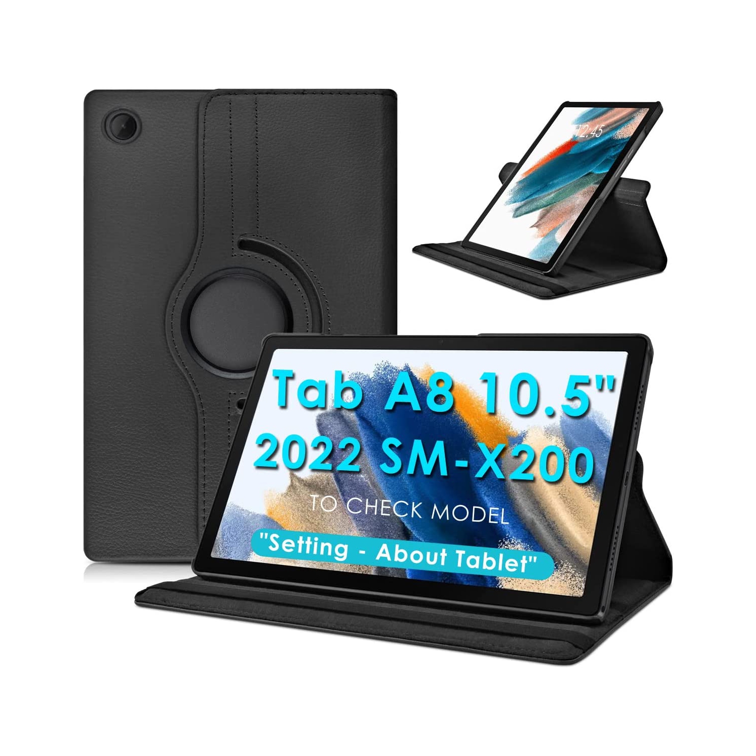 D Rotating Case for Galaxy Tab A8 10.5 Case 2022 (SM-X200/X205/X207), Samsung Galaxy Tab A8 10.5 inch Case,(Auto Sleep/Wake) 360° Stand Folio Leather Case for Samsung Tab A8 10.5 C