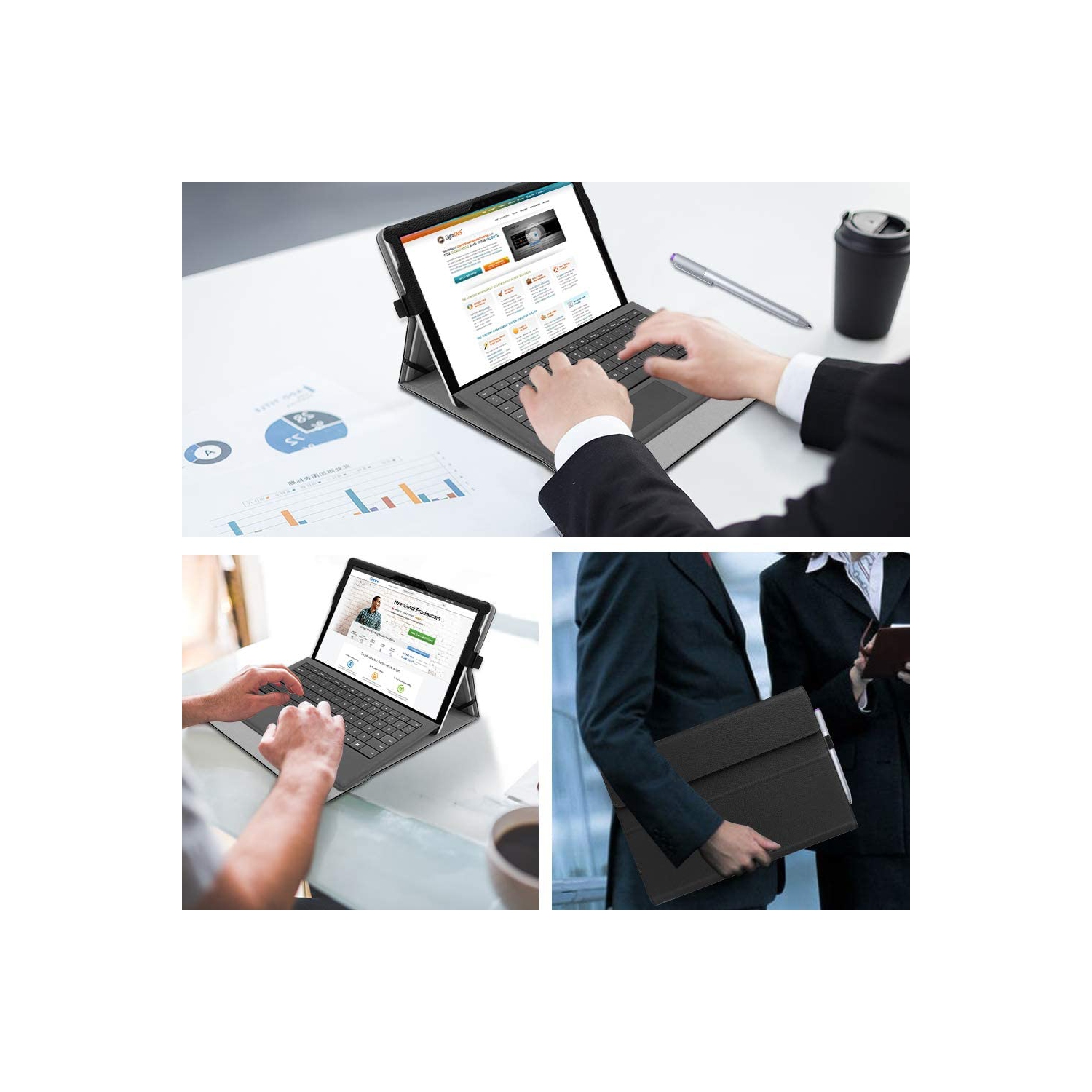 F Case for New Microsoft Surface Pro 7 / Pro 6 / Pro 5 / Pro 4 / Pro 3 12.3 Inch Tablet - Multiple Angle Viewing Portfolio Business Cover, Compatible