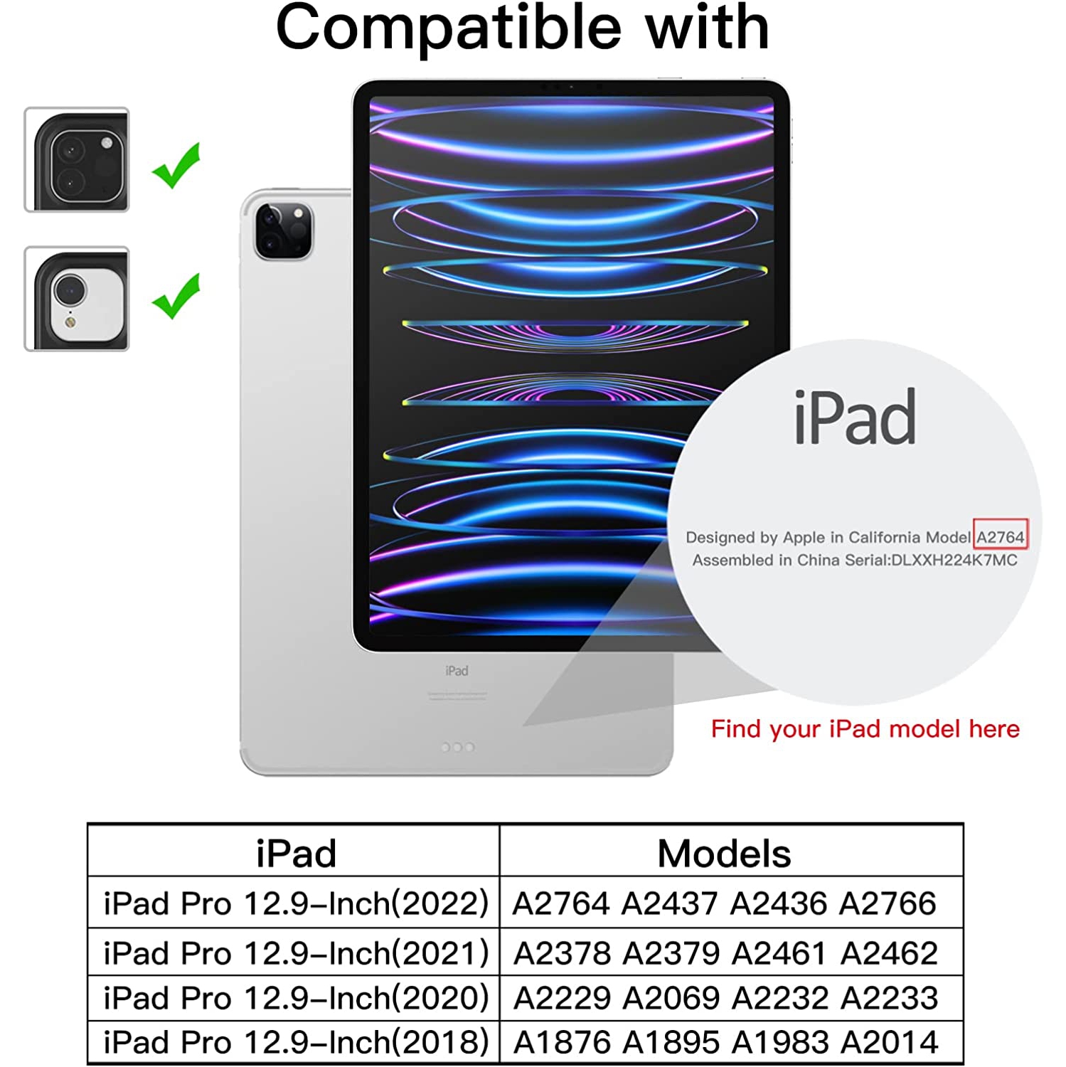 J Magnetic Case for iPad Pro 12.9 Inch 2022/2021/2020/2018, Pencil 2nd Charging, Magnetic Attachment, Cover Auto Wake/Sleep (Black)