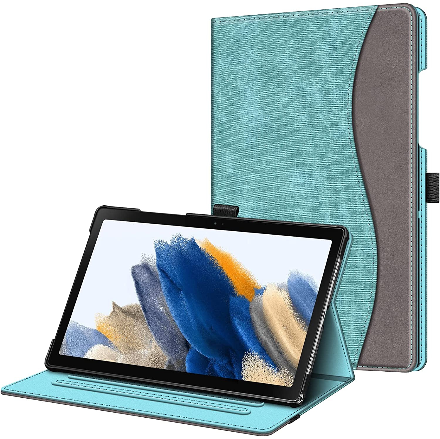 F Case for Samsung Galaxy Tab A8 10.5 inch 2022 Model (SM-X200/X205/X207), Multi-Angle Viewing Smart Stand Back Cover with Pocket Auto Wake/Sleep (Turquoise)