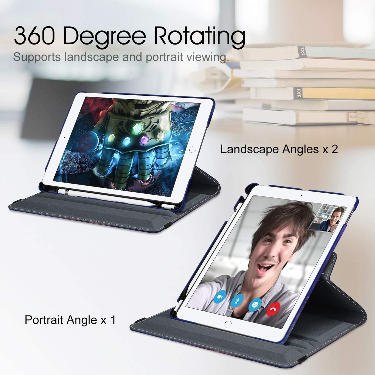F Rotating Case for iPad 9th Generation / 8th Generation (2020) / 7th Gen (2019) 10.2 Inch - 360 Degree Rotating Protective Stand Cover with Pencil