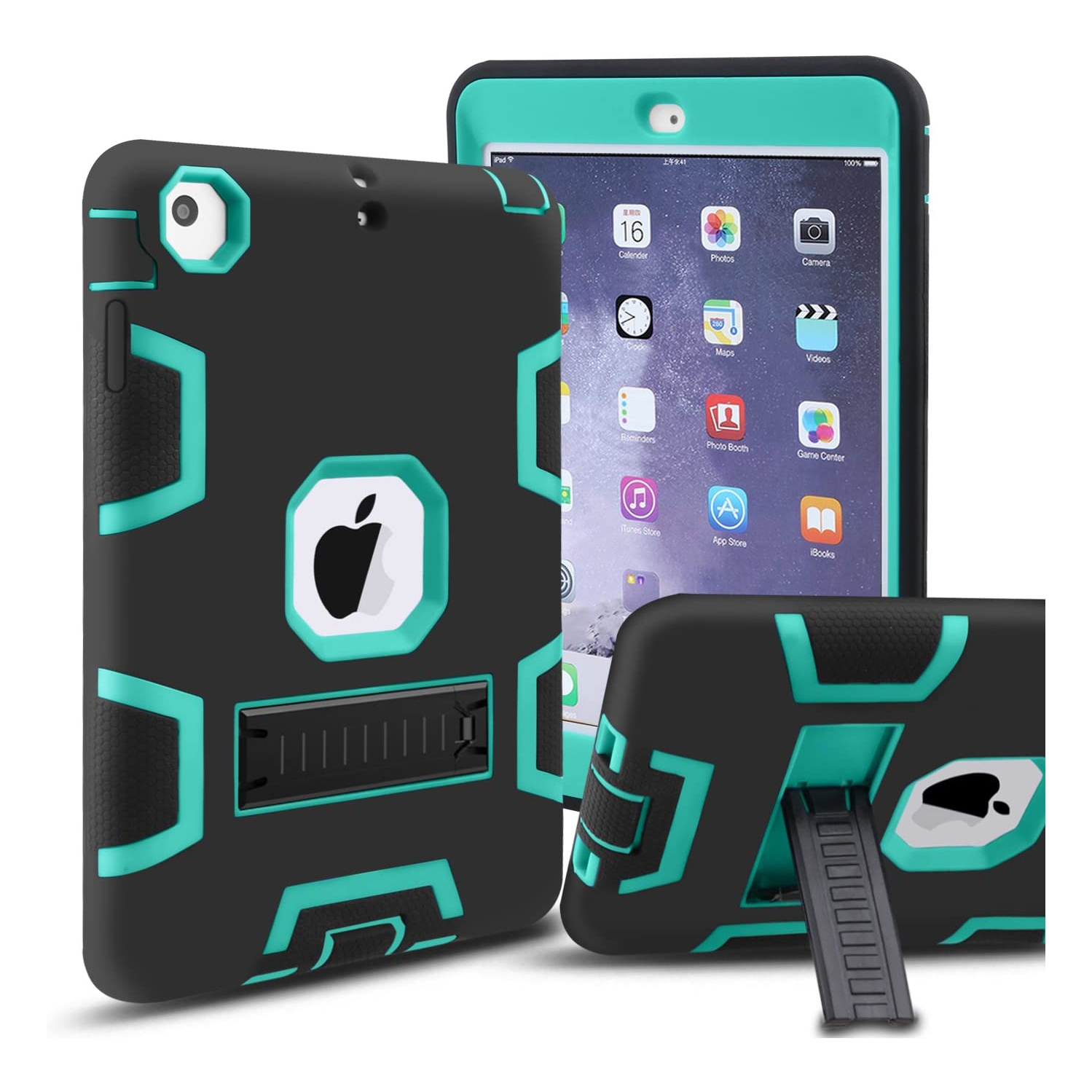 Mini étui iPad, mini étui iPad 2, étui iPad Mini 3, béquille robuste 3 en 1 Combo étui rigide en silicone pour iPad mini 1 2 3