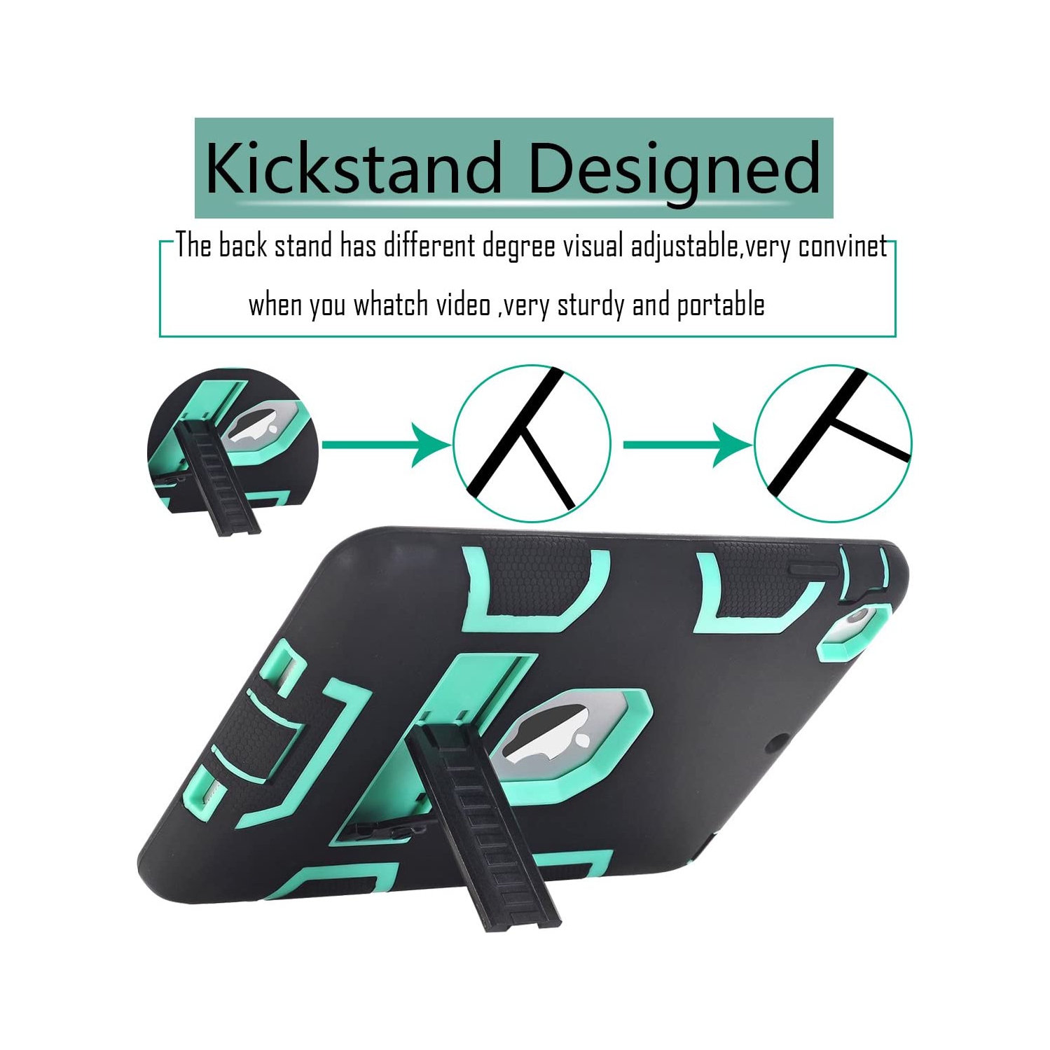 Mini étui iPad, mini étui iPad 2, étui iPad Mini 3, béquille robuste 3 en 1 Combo étui rigide en silicone pour iPad mini 1 2 3