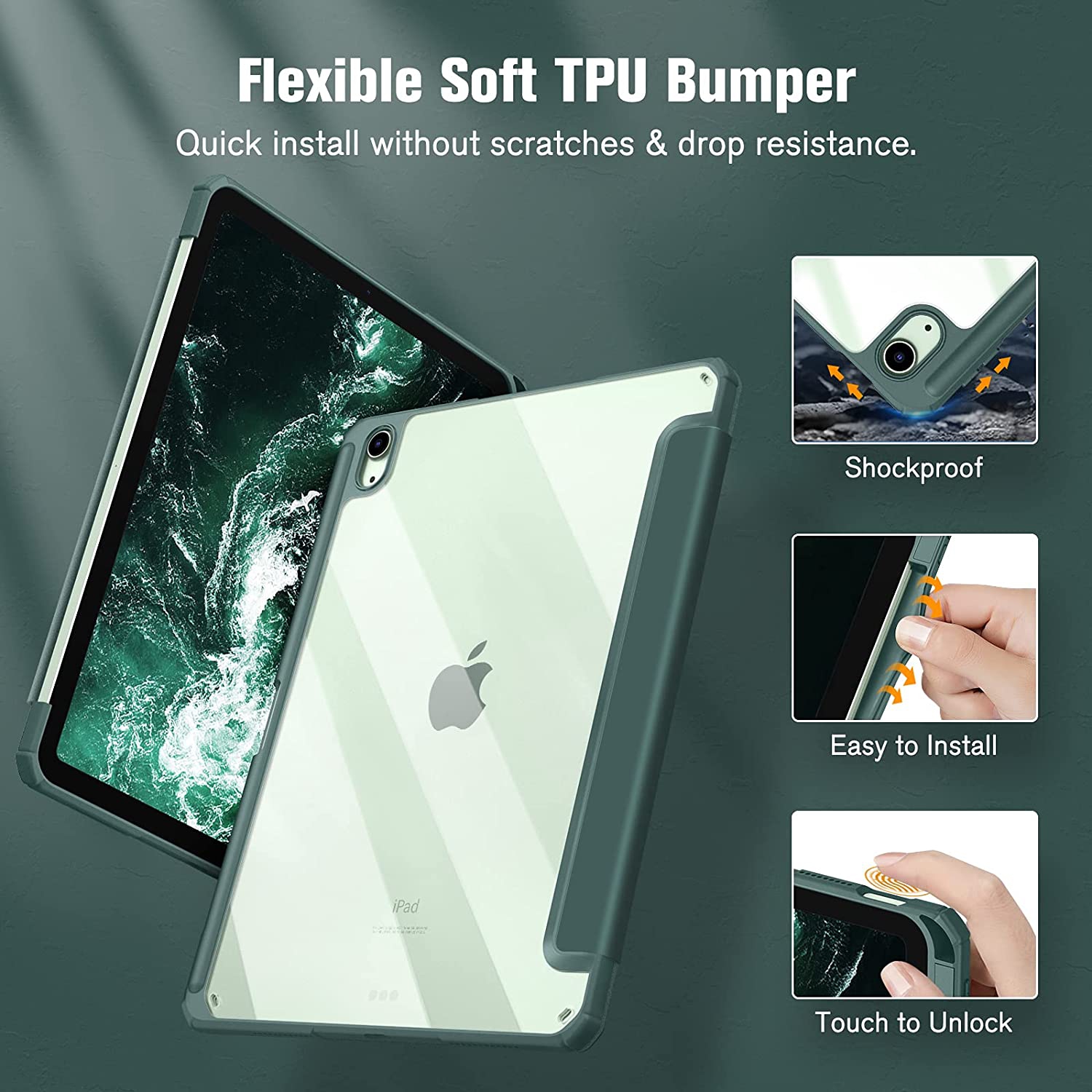 F Hybrid Slim Case for iPad Air 5th Generation / iPad Air 4th Generation (2020) 10.9 Inch - [Built-in Pencil Holder] Shockproof Cover with Clear