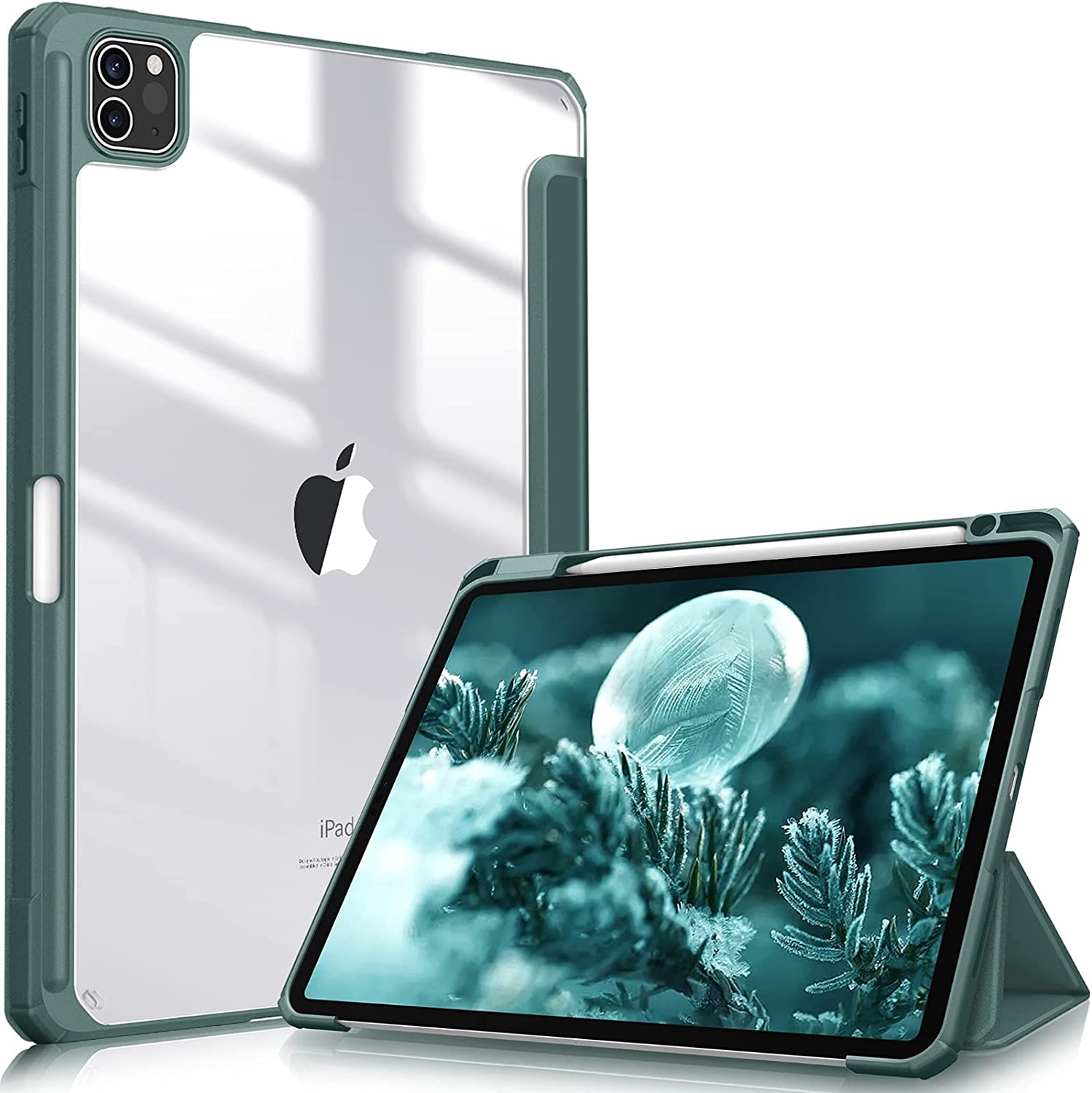 F Hybrid Slim Case for iPad Pro 11-inch (4th / 3rd Generation) 2022/2021 - [Built-in Pencil Holder] Shockproof Cover w/Clear Transparent Back Shell, Also Fit iPad Pro 11 2nd Gen, M