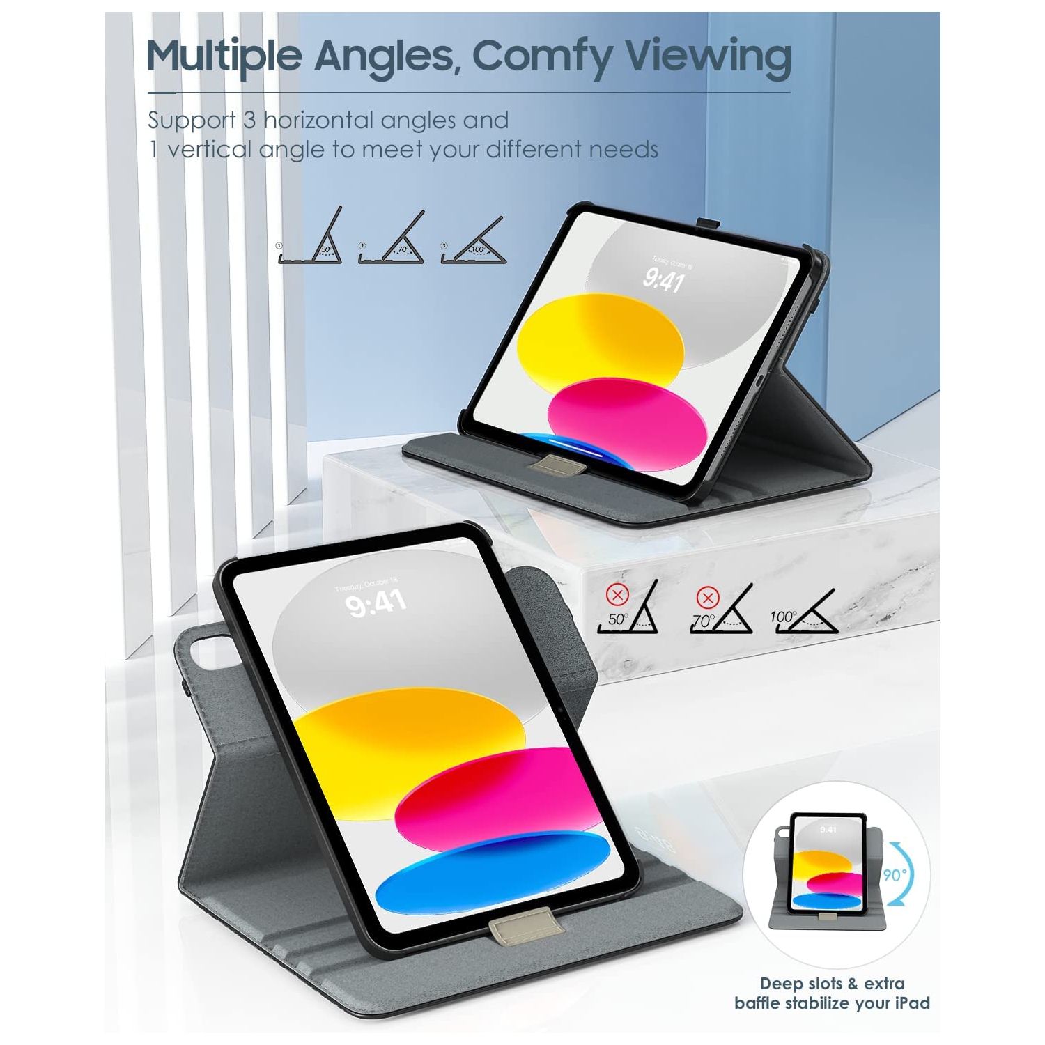 T Rotating Case for iPad 10th Generation 2022, iPad 10.9 inch Case, 90 Degree Rotating Smart Stand Cover for iPad 10, Protective Leather Cover with