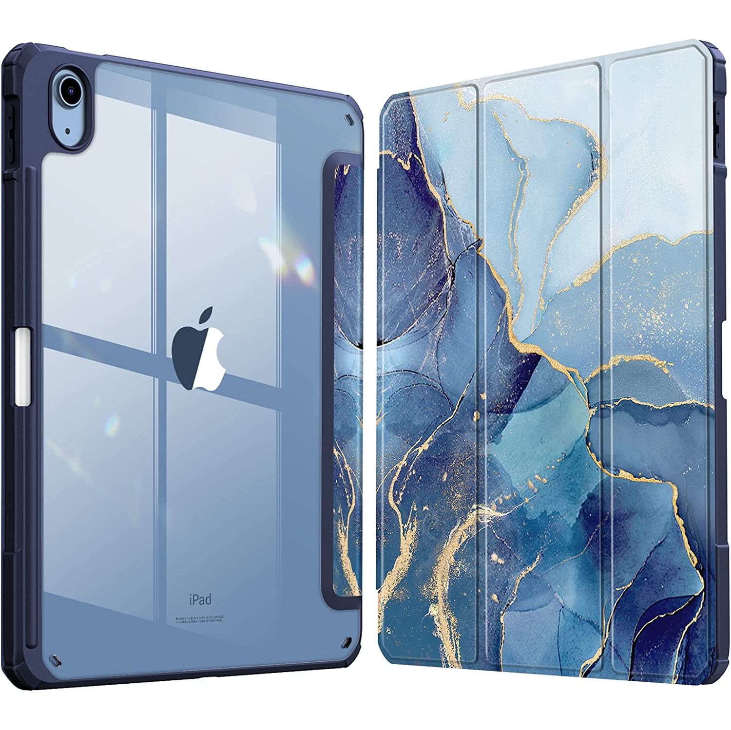 F – Étui mince hybride pour tablette iPad de 10.9 po de 10e génération – [porte-crayon intégré] couvercle antichoc avec coque arrière transparente,